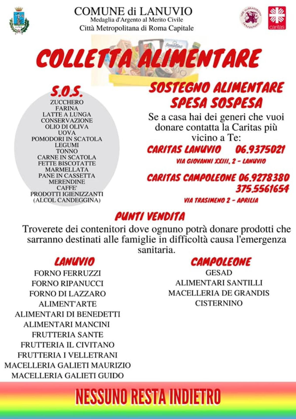 Coronavirus, al via a Lanuvio la “Colletta Alimentare” destinata ai concittadini in difficoltà. - 
