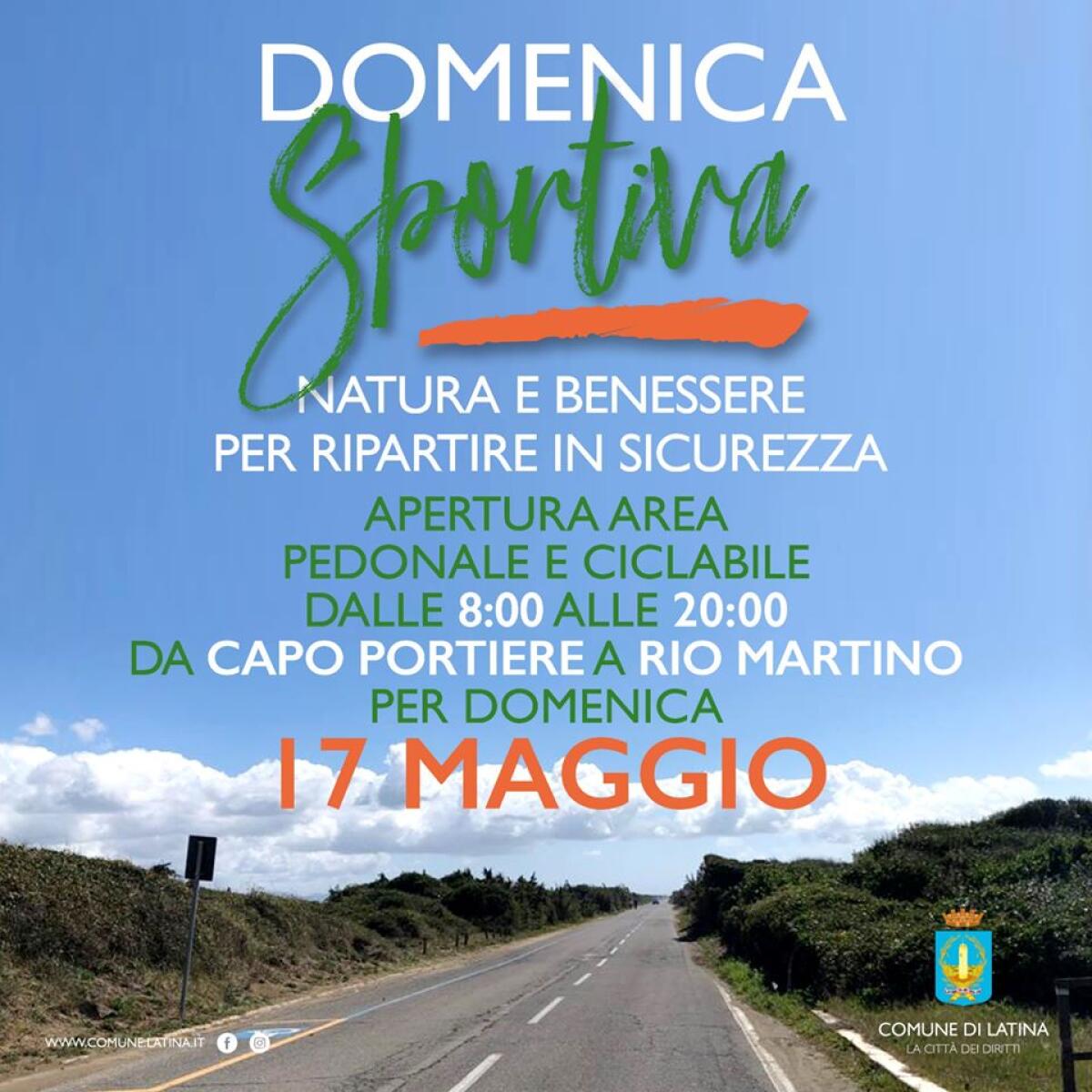 “Domenica Sportiva” a Latina questo 17 maggio, con una gigantesca isola pedonale tra il lago di Fogliano ed il mare. - 