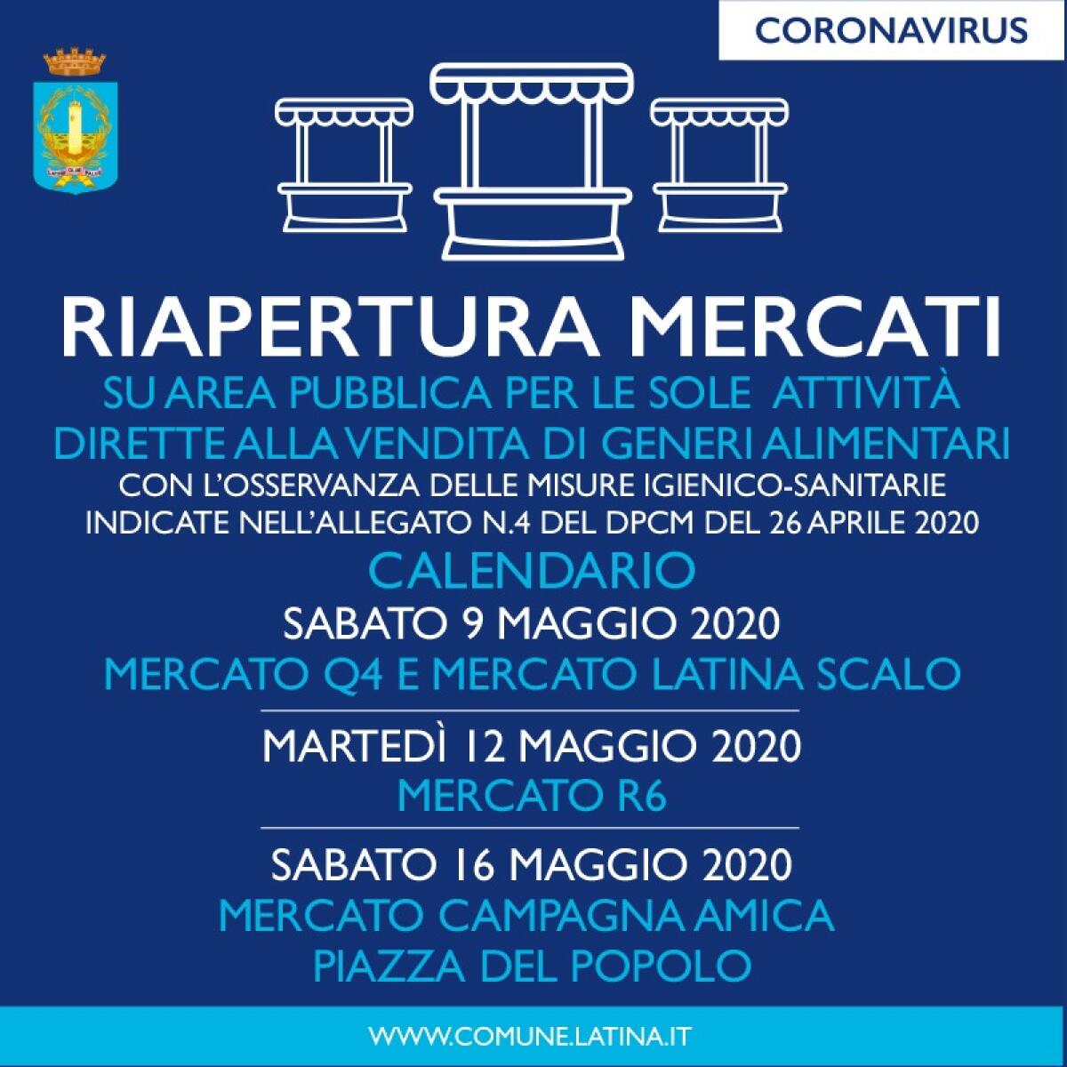 Mercati su area pubblica, riparte la vendita di generi alimentari a Latina. - 