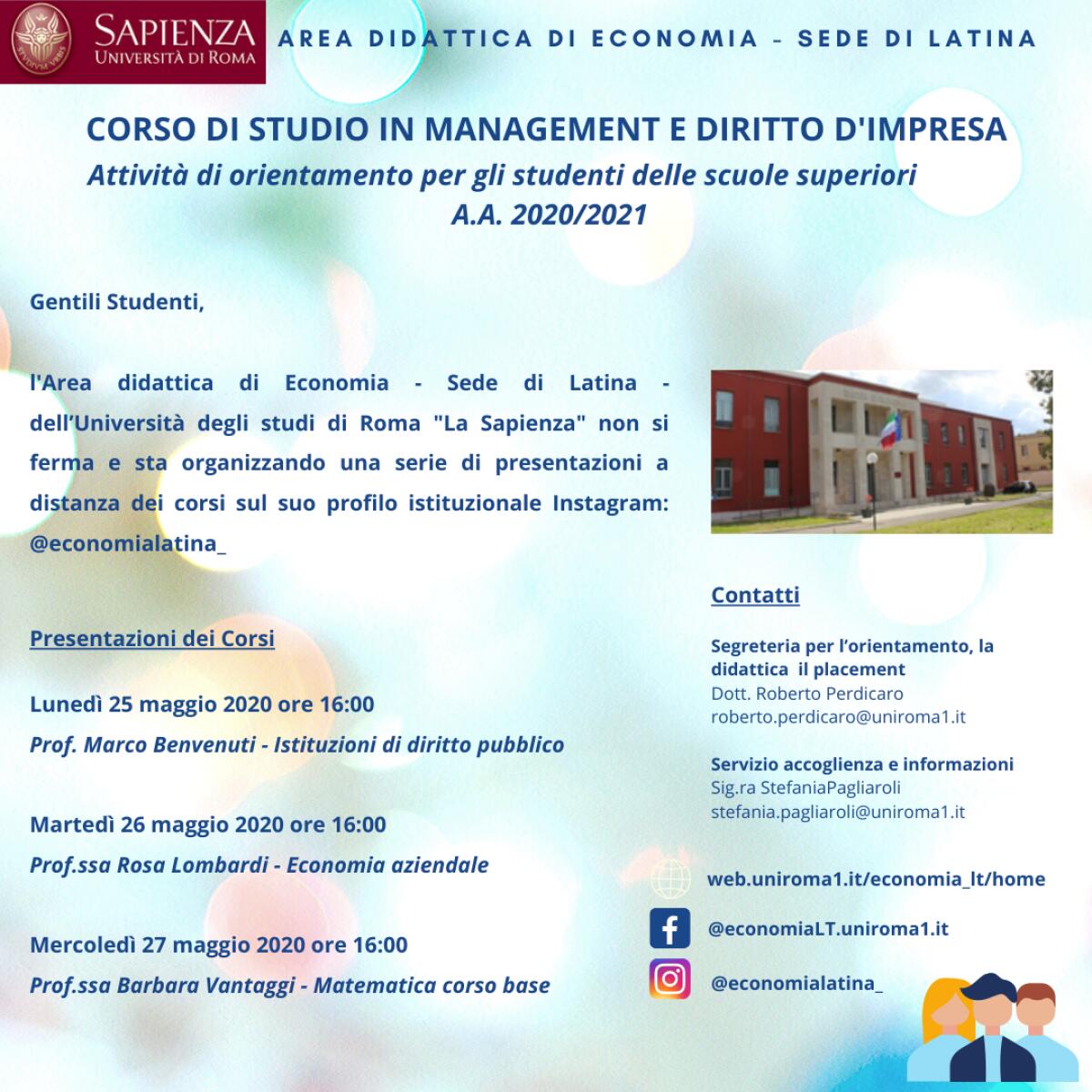 Latina - Parte l'orientamento a distanza per la facoltà di Economia de La Sapienza - 