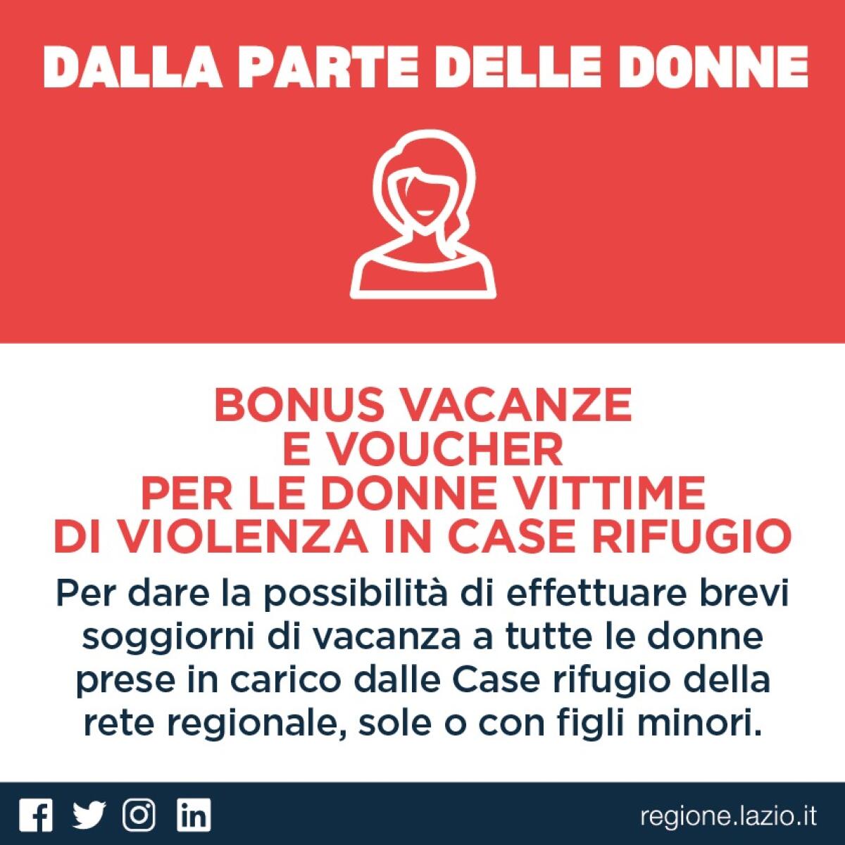 Bonus vacanze e voucher dalla Regione Lazio per le donne vittime di violenza ospiti di case rifugio. - 