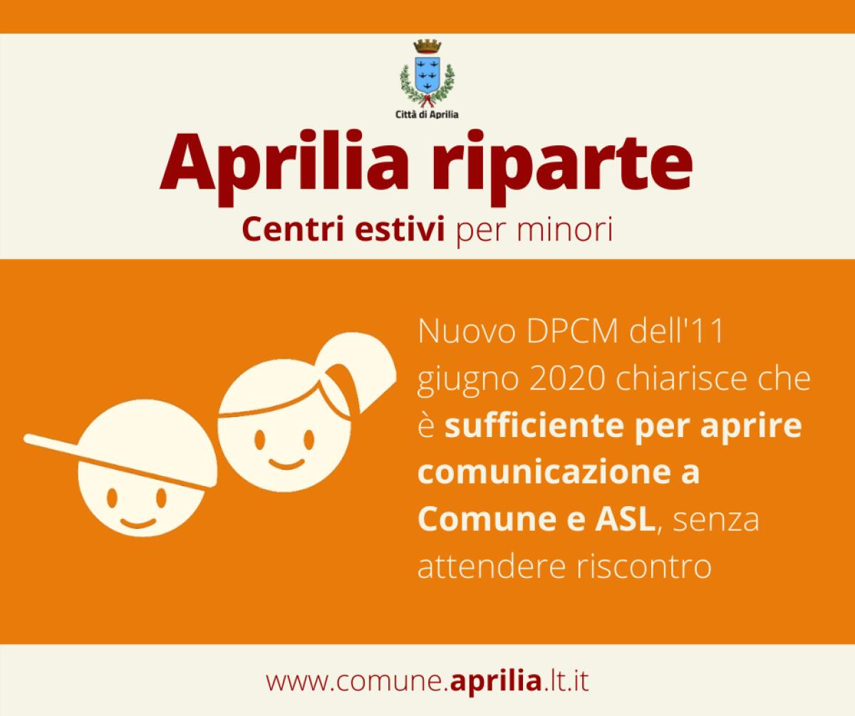 Ripartono i centri estivi, con il nuovo Dpcm è sufficiente una comunicazione. Ad Aprilia in Comune ne sono già arrivate 17. - 