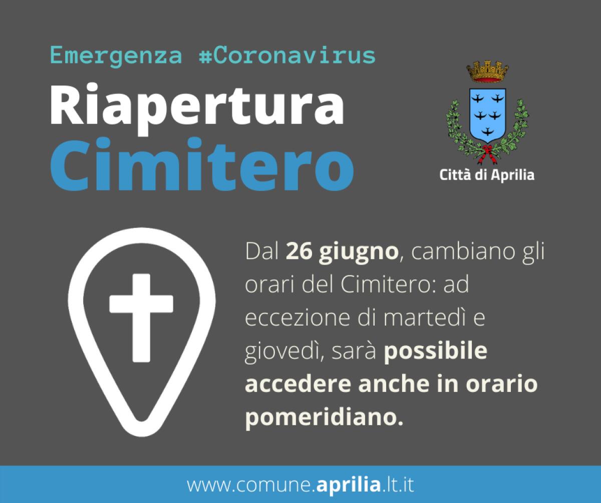 Riapre gradualmente, anche nel pomeriggio, il Cimitero Comunale di Aprilia. Firmata l’ordinanza. - 