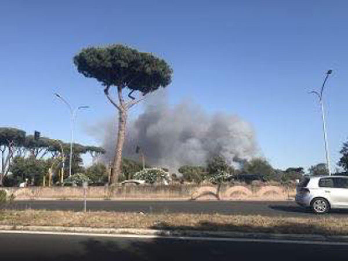 Incendio al campo nomadi di Castel Romano, bruciano rifiuti e altro materiale - 