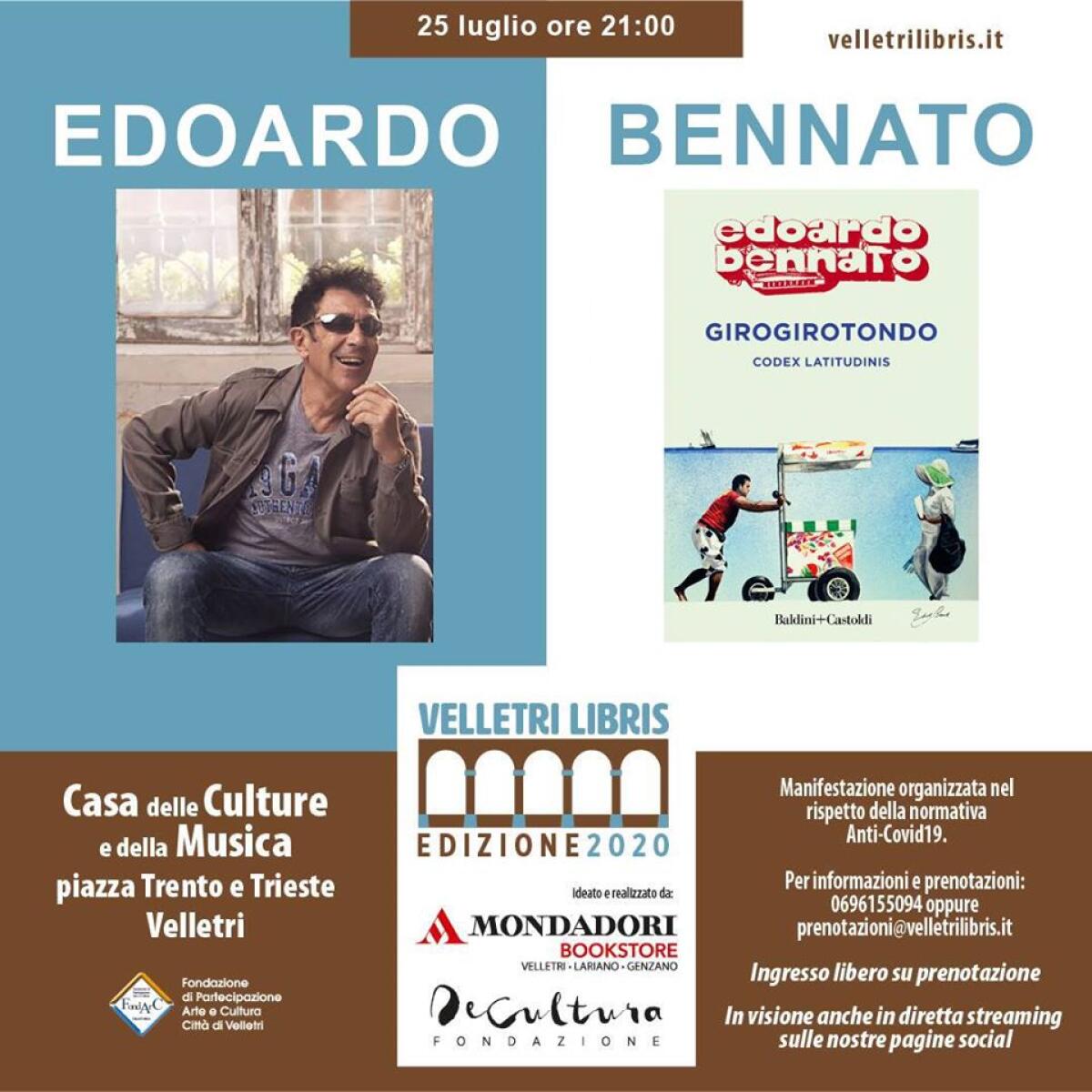 “Velletri Libris”: questa sera alla Casa delle Culture e della Musica arriva Edoardo Bennato. - 
