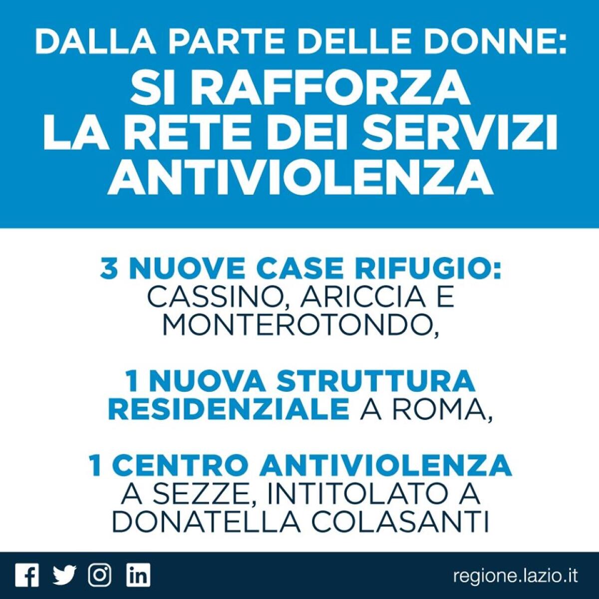 Si rafforza nel Lazio la rete dei servizi antiviolenza: a Sezze apre un centro antiviolenza intitolato a Donatella Colasanti. - 