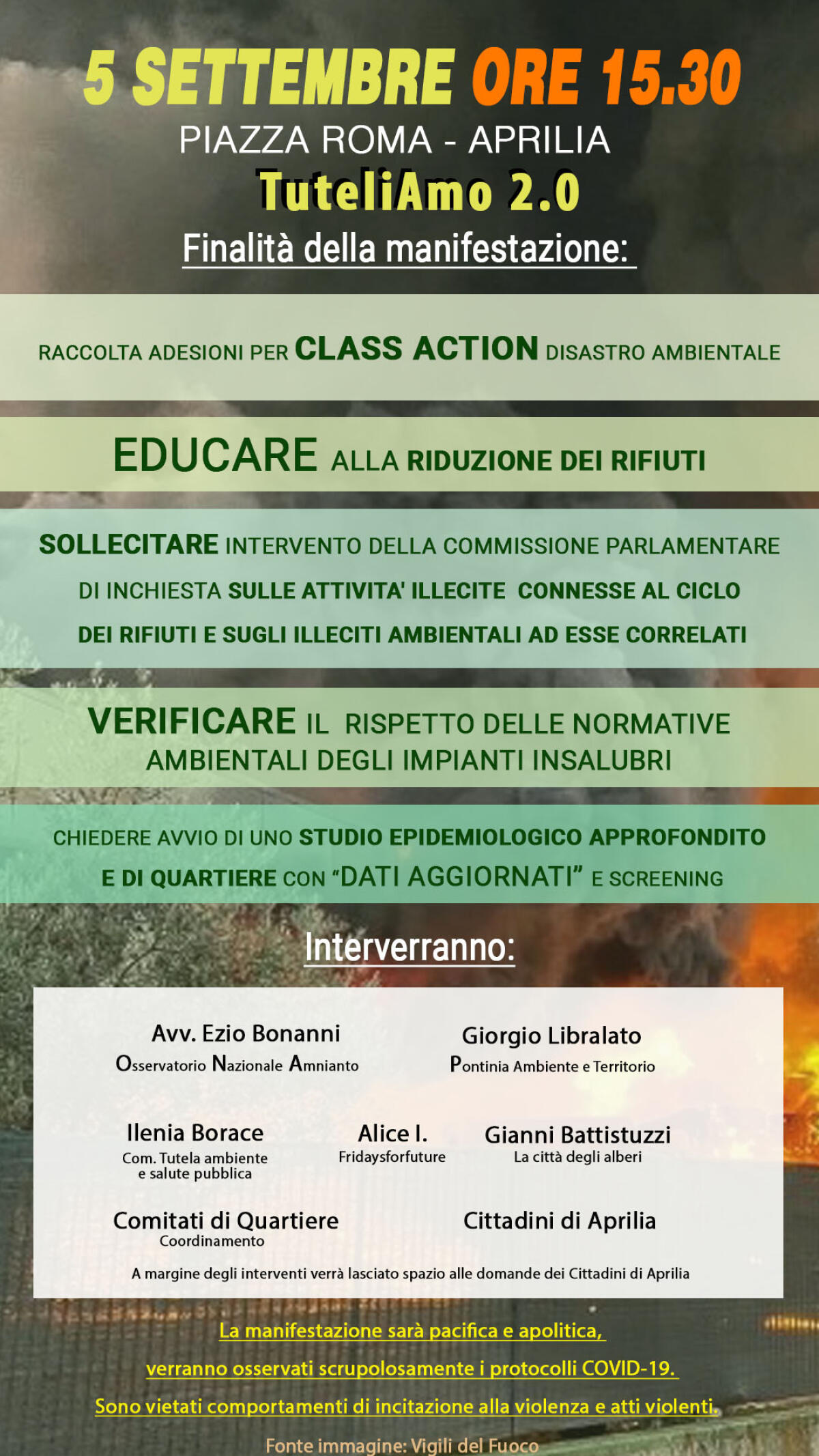 Incendio alla Loas: questo sabato in Piazza Roma ad Aprilia la seconda edizione della manifestazione “TuteliAmo 2.0”. - 
