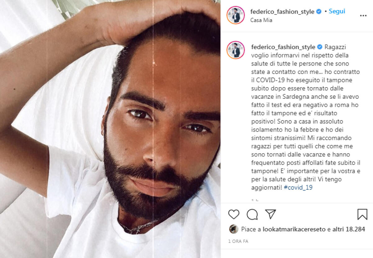 Federico Fashion Style positivo al coronavirus - 