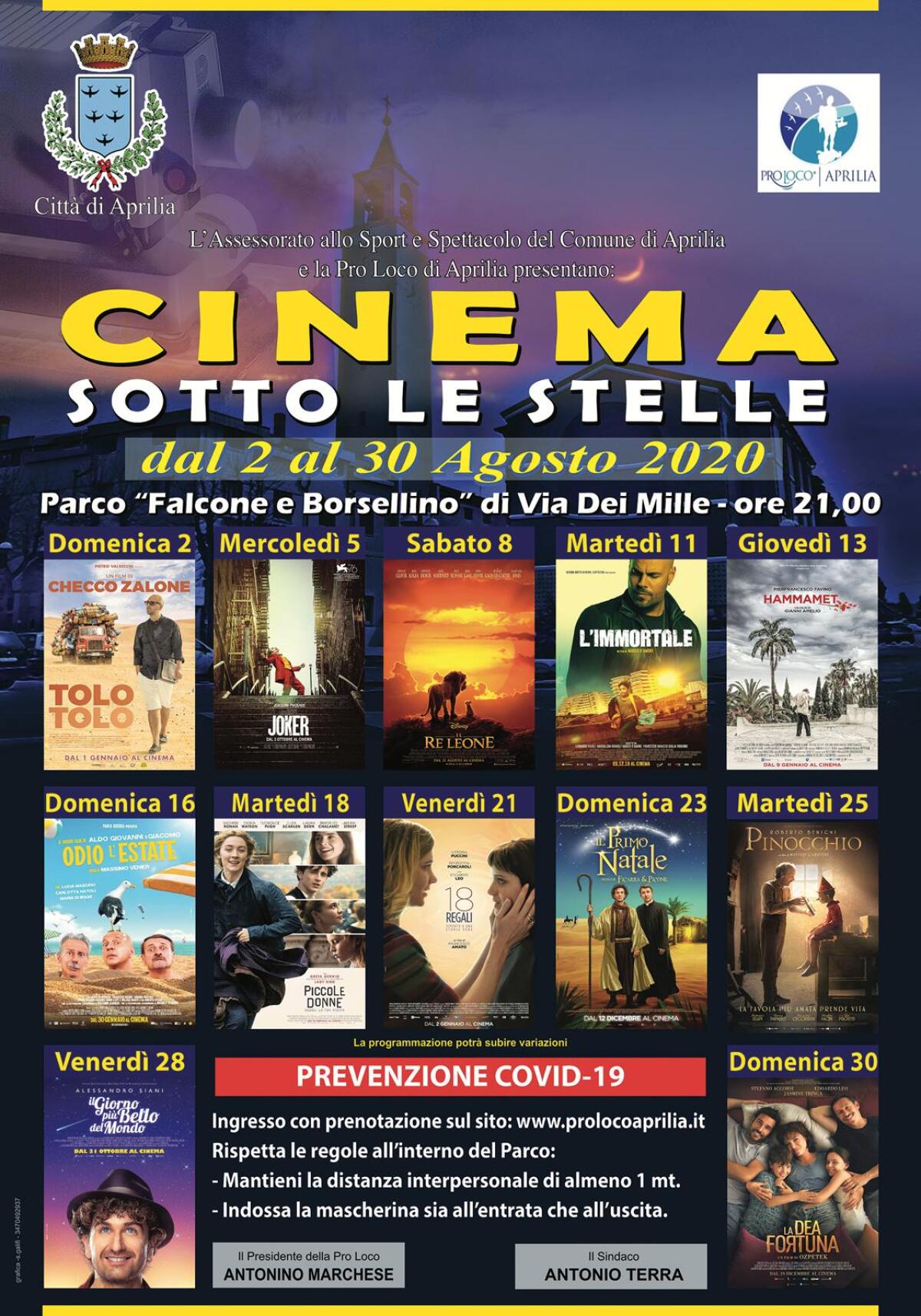 Aumento dei contagi: il Comune di Aprilia sospende la rassegna “Cinema Sotto le Stelle”. - 