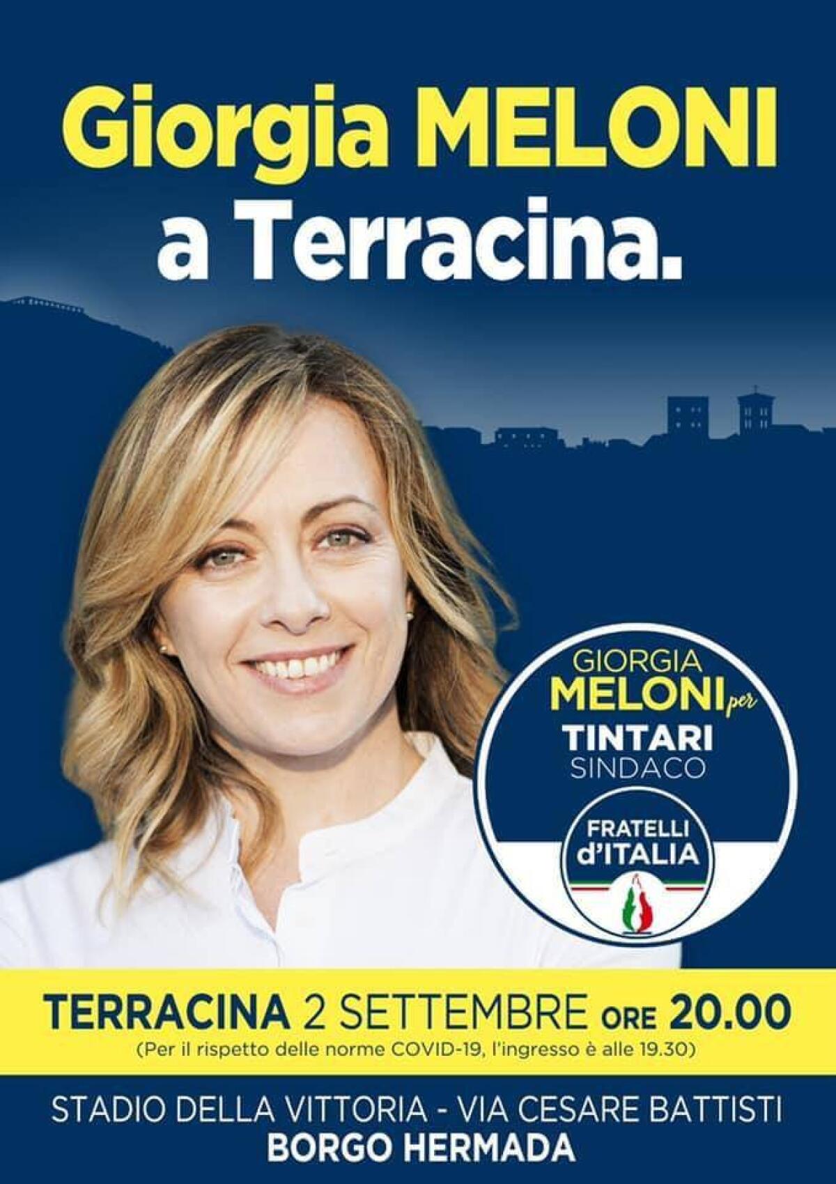 Giorgia Meloni a Fondi e Terracina per sostenere i candidati di FdI - 