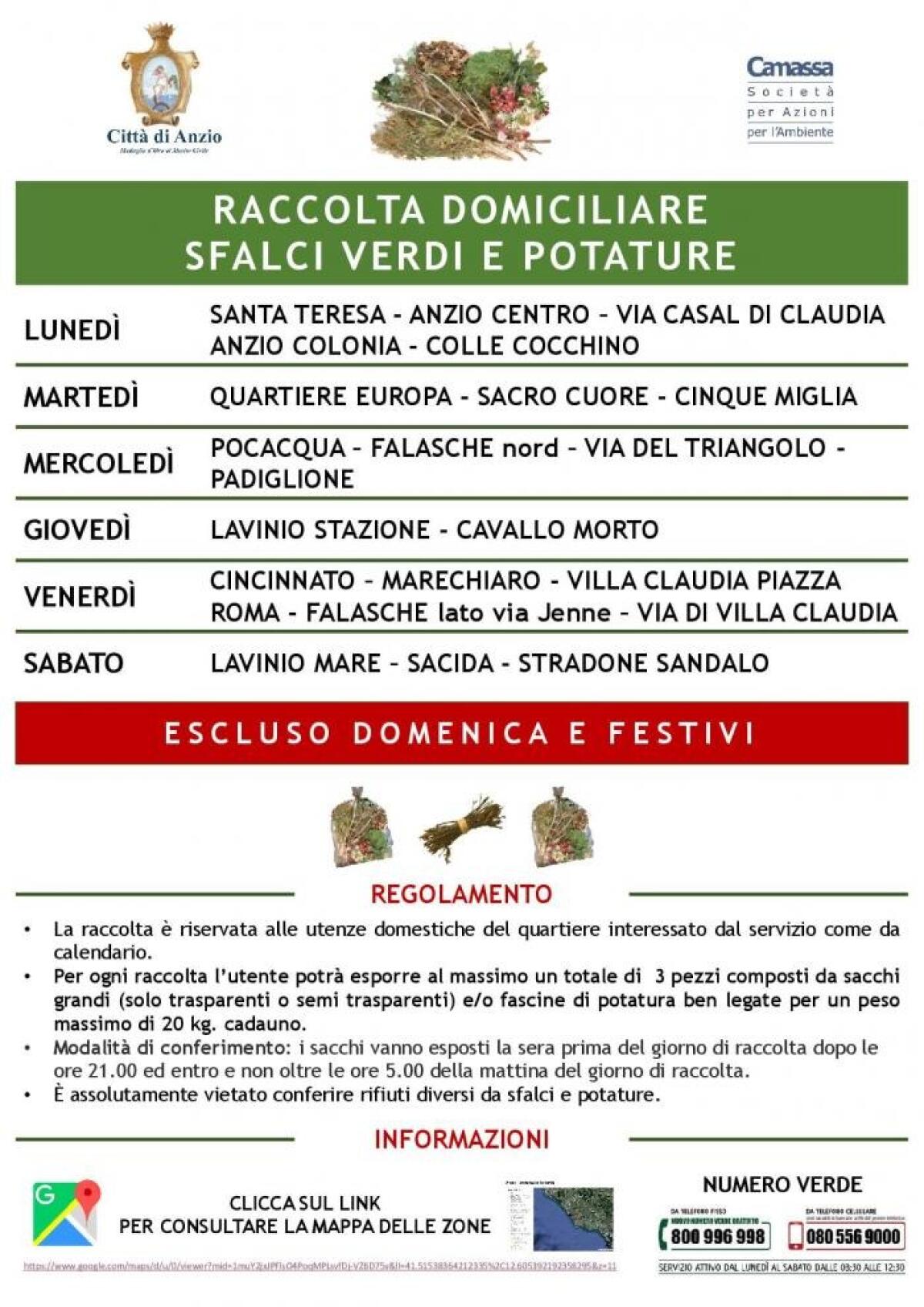 Ad Anzio servizio sperimentale per la raccolta porta a porta del verde e delle potature. Calendario nella mappa interattiva. - 