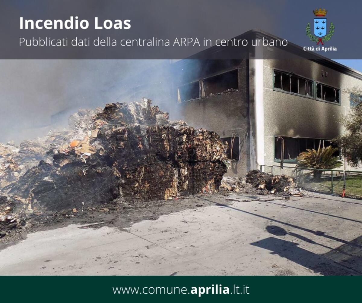 Incendio alla Loas di Aprilia: nella norma i dati rilevati dall’Arpa dal 9 al 12 Agosto nel centro urbano. - 