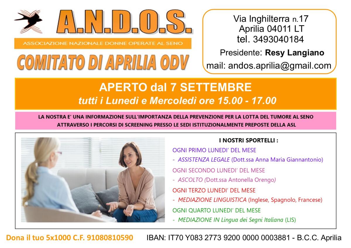 Lotta del tumore al seno: l’associazione Andos di Aprilia riprende le proprie attività. - 