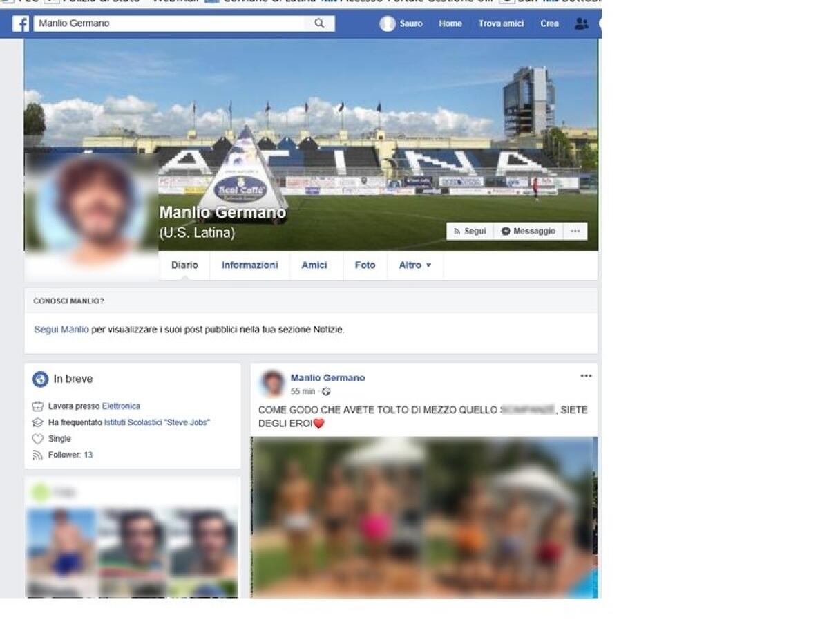 Aveva esultato su un profilo fake di Facebook per la morte di Willy: la Polizia Postale di Roma e Latina denuncia un 23enne di Treviso. - 