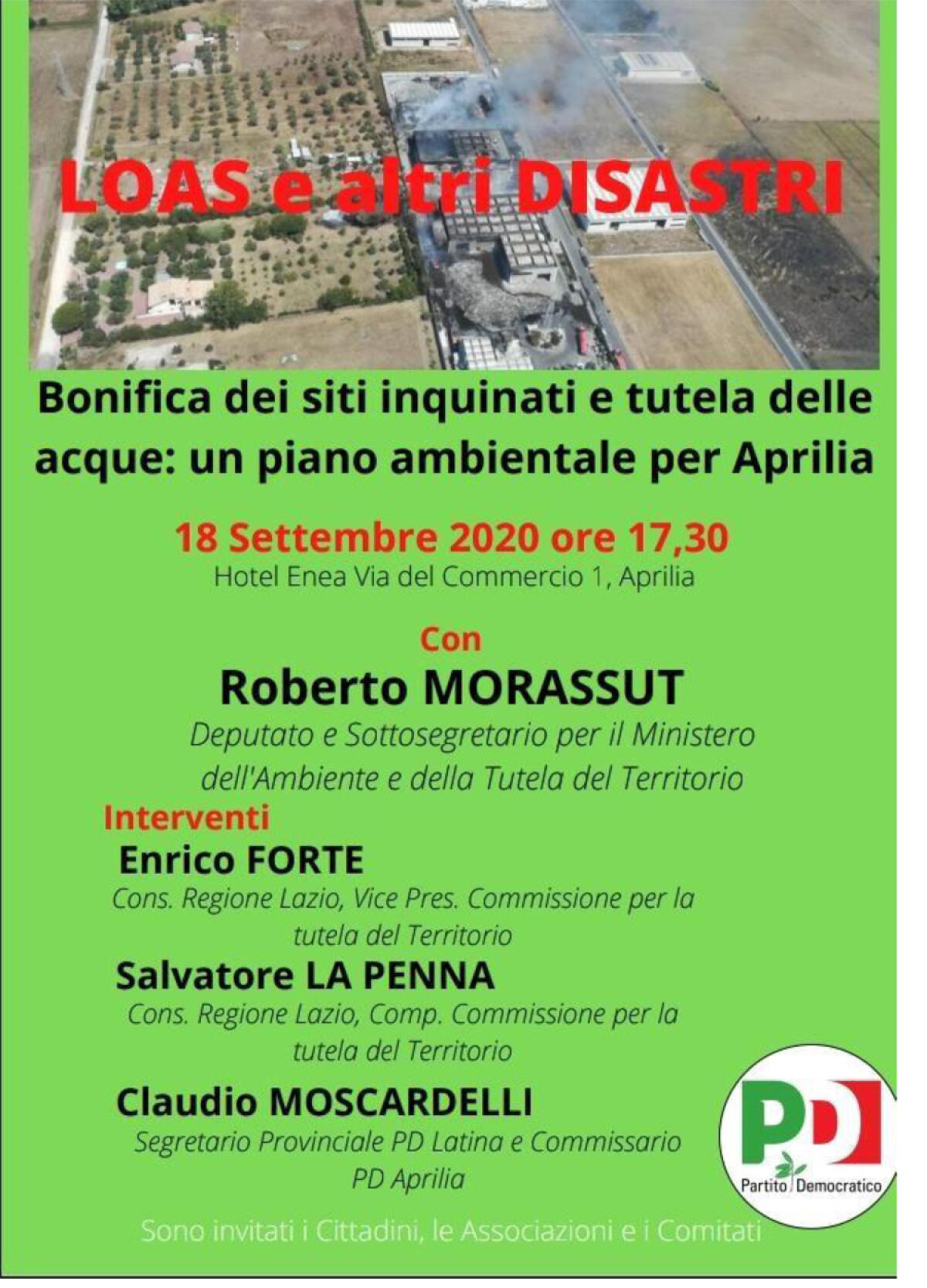 Aprilia, incendio Loas. Un convegno del Pd con il sottosegretario all'Ambiente Morassut - 