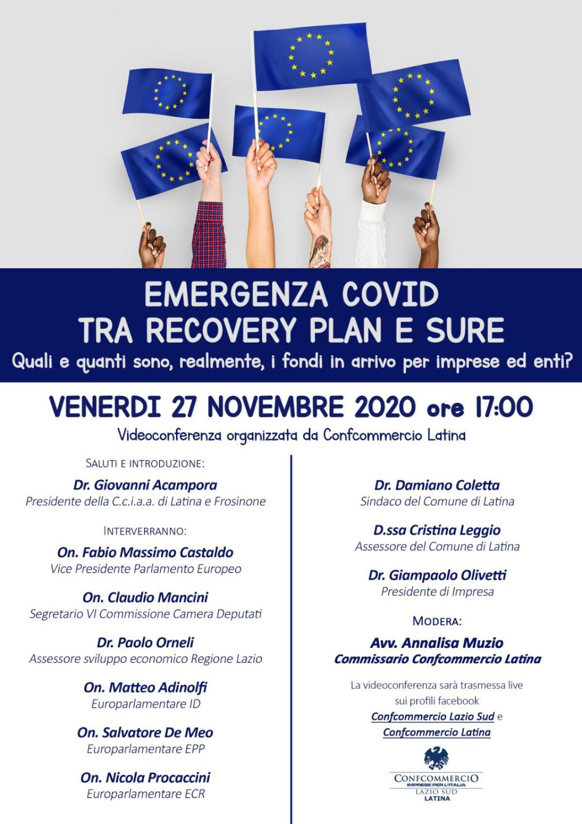 Emergenza Covid e fondi per le imprese: oggi la videoconferenza della Confcommercio Latina. - 