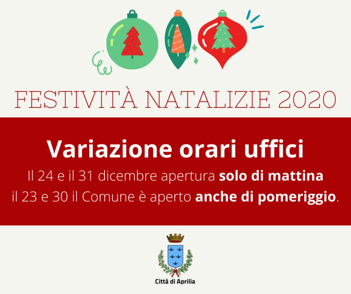 Cambiano gli orari di apertura degli uffici comunali di Aprilia per queste festività natalizie. - 