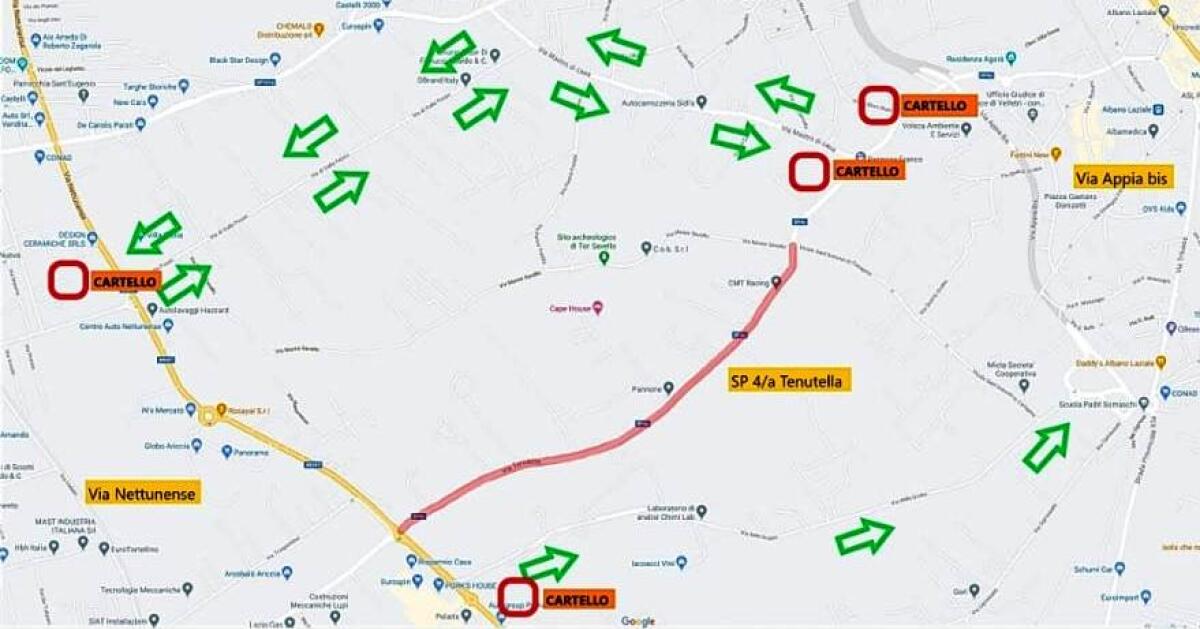 Albano, fino al 23 gennaio sarà chiusa la Sp Tenutella - 