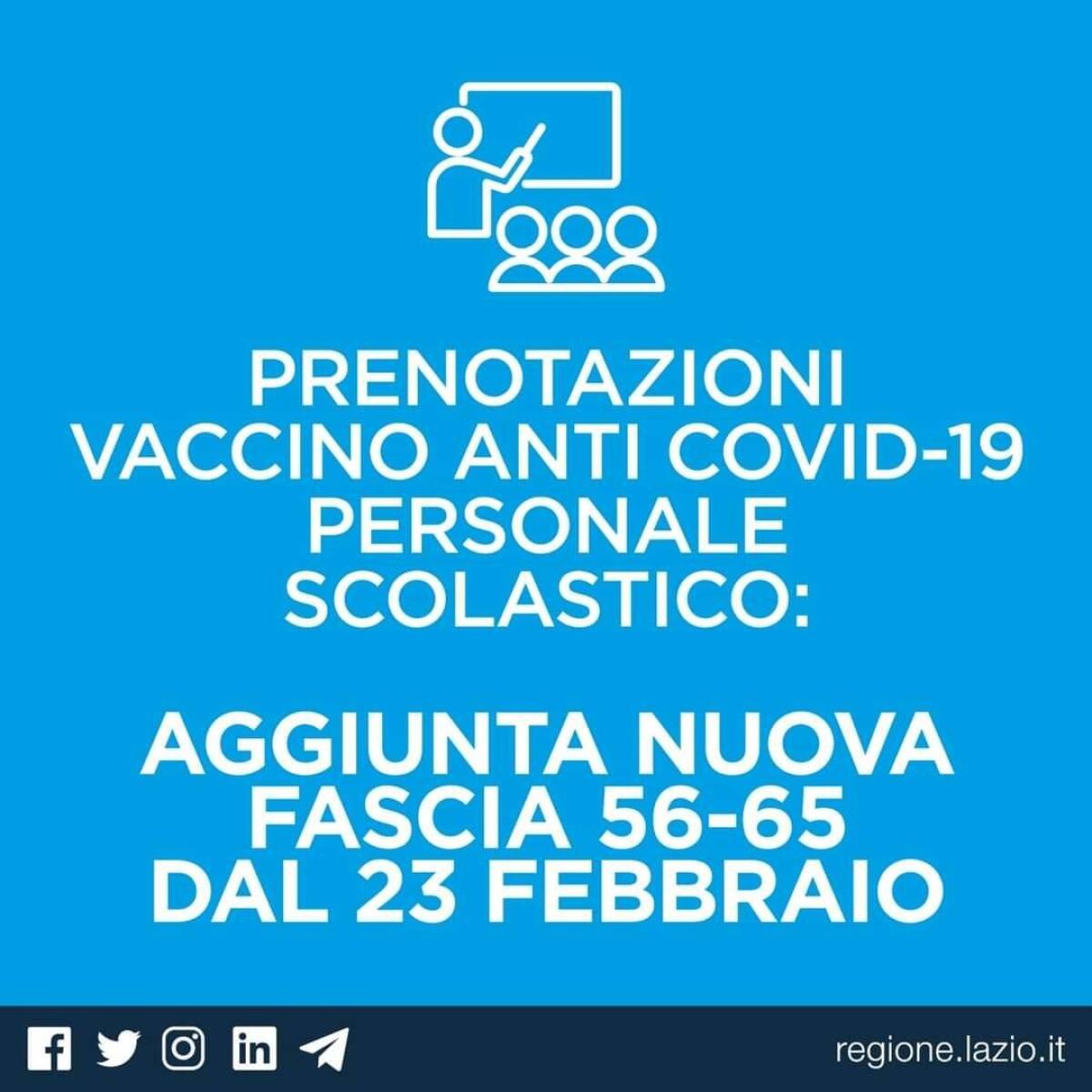 Covid19, prenotazioni vaccino per personale scolastico: inserita la fascia 56-65 anni - 