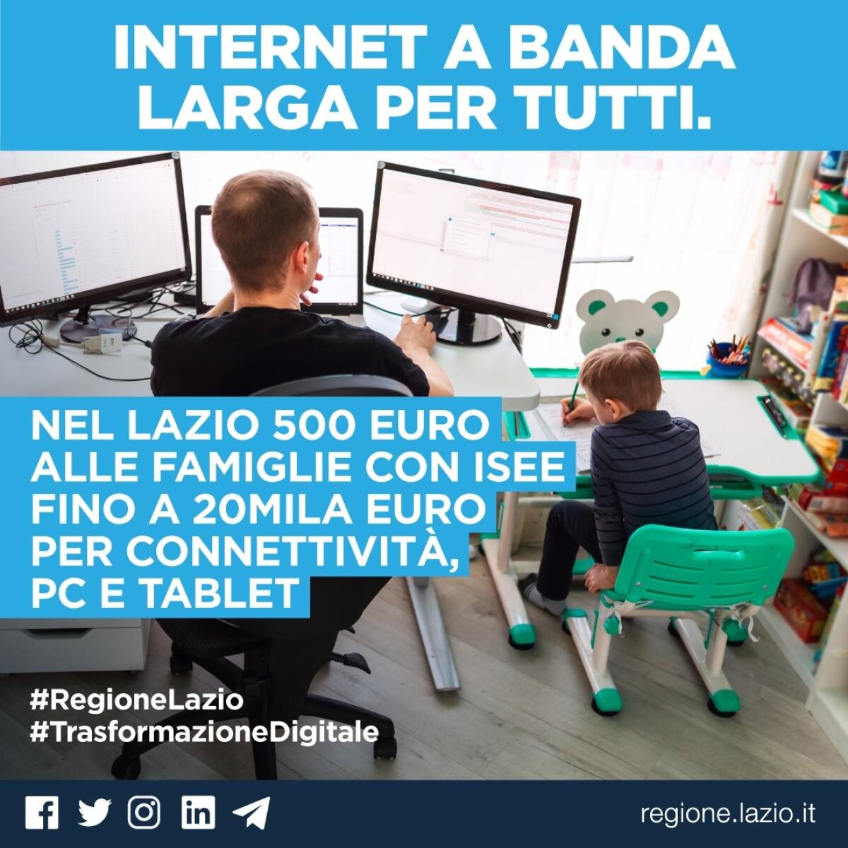 Accesso ad internet: la Regione estende a tutti i Comuni del Lazio il “Piano voucher per le famiglie meno abbienti”. - 