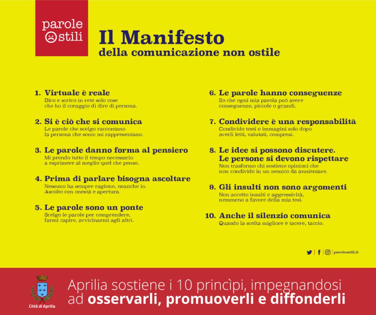 “Parole O_Stili”, anche il Comune di Aprilia firma il Manifesto della Comunicazione non ostile in rete. - 