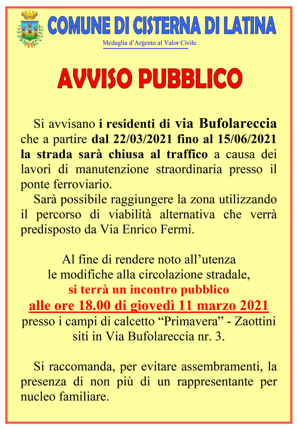 Lavori in via Bufolareccia, a Cisterna: il Comune organizza un incontro, questo giovedì, con la cittadinanza. - 