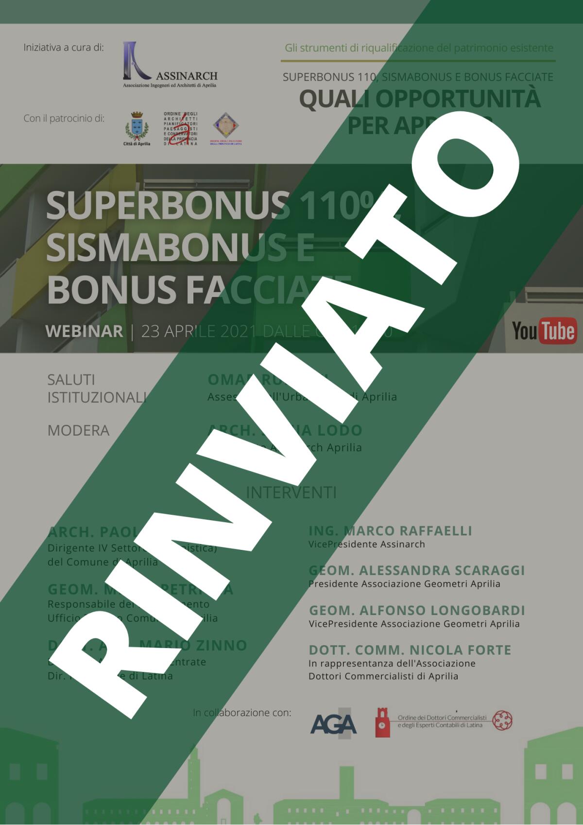 APRILIA - Rinviato il webinar dell’Assinarch che era in programma per questo pomeriggio. - 