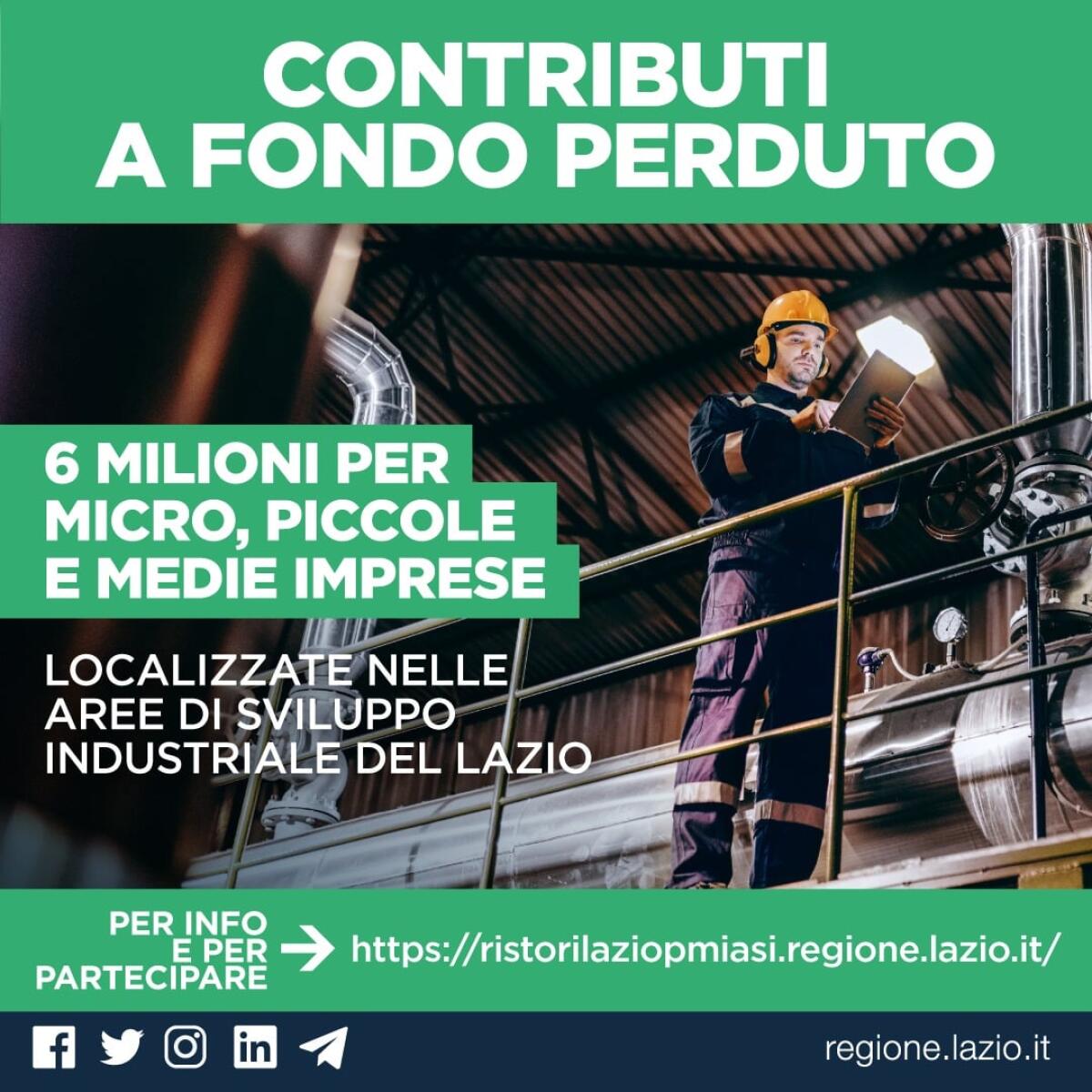 Sei milioni di euro di contributi a fondo perduto per le piccole e medie imprese del Lazio insediate in aree ASI. - 