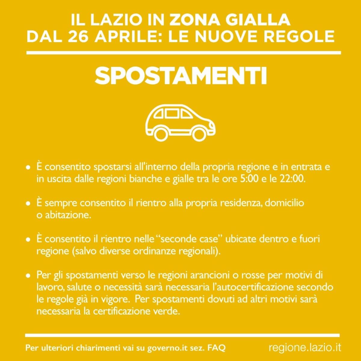 Da questo lunedì 26 aprile il Lazio torna in Zona Gialla. Ecco le regole da seguire. L'INFO-GRAFICA. - 