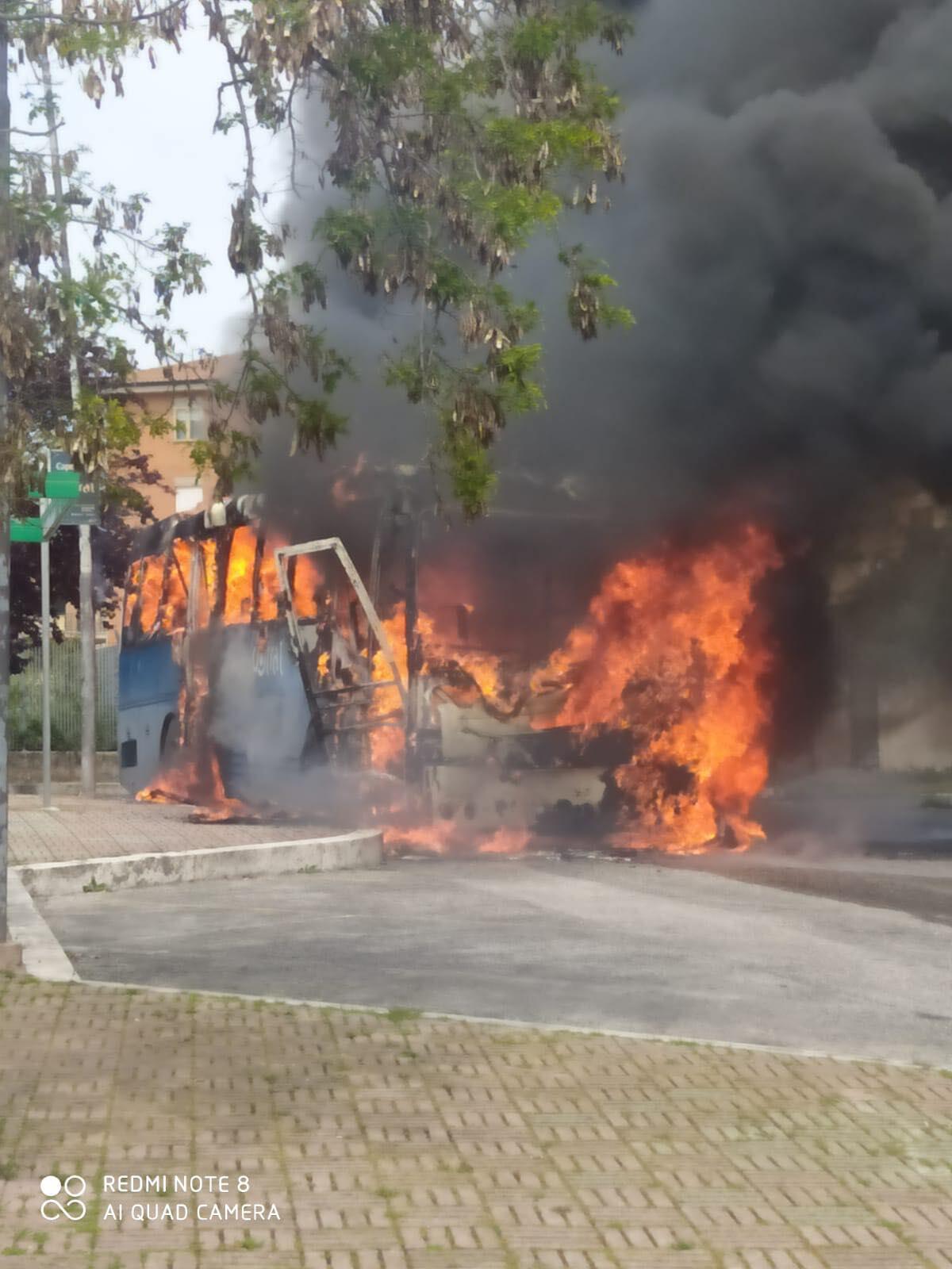 Autobus Cotral in fiamme a Lanuvio, vicino alla stazione. Le FOTO - 