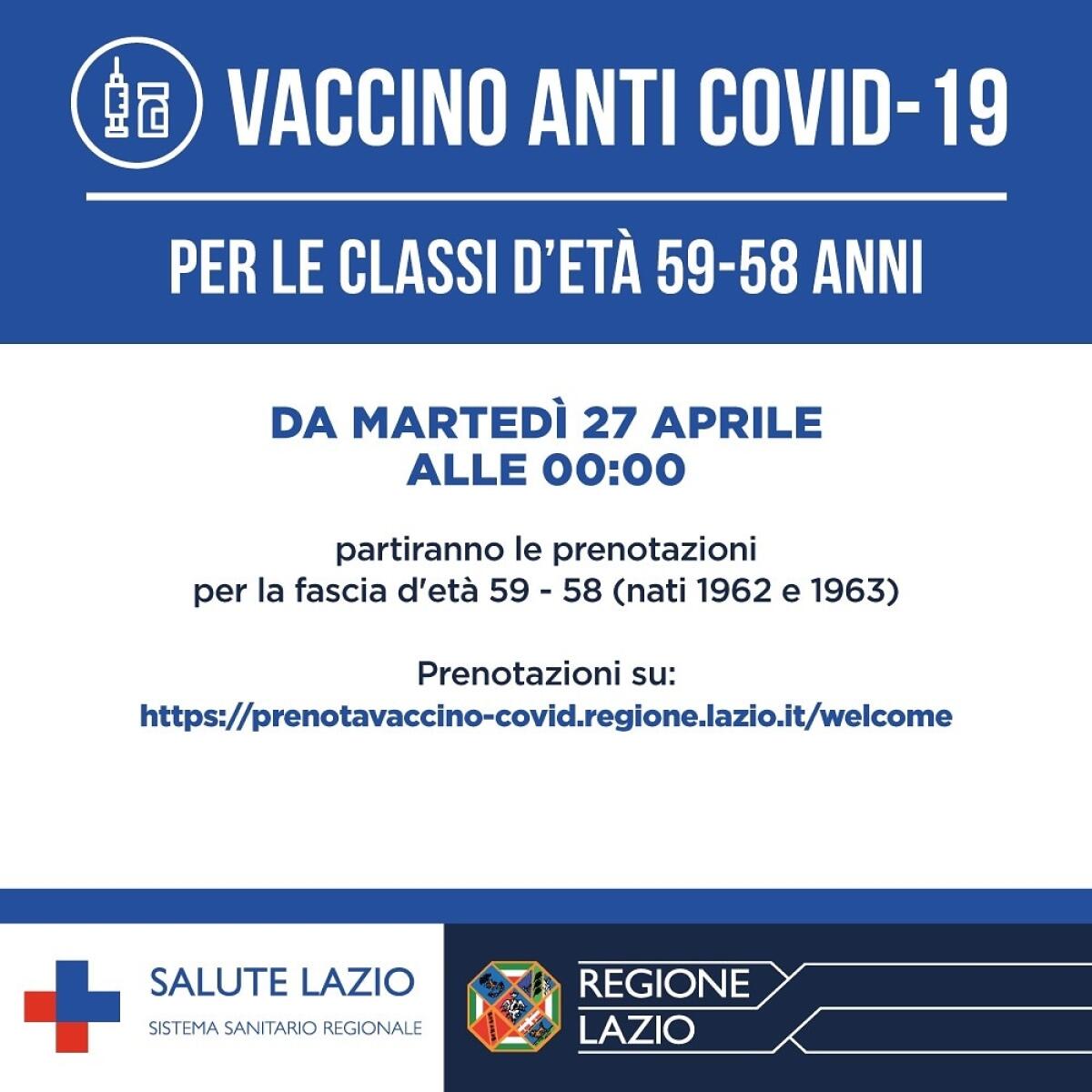 Vaccini, nel Lazio da martedì 27 aprile prenotazioni per chi ha 59 e 58 anni - 