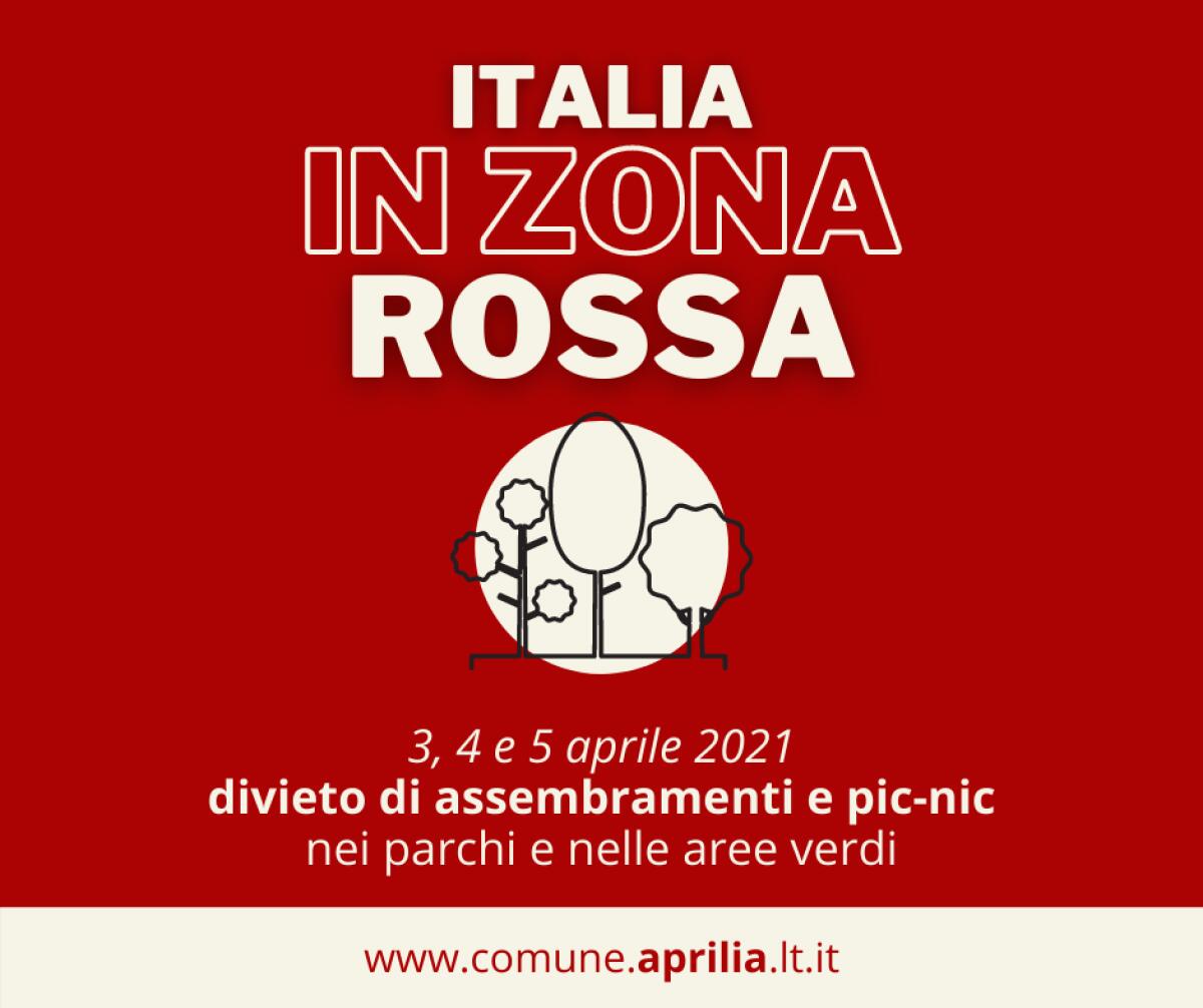 Pasqua e Pasquetta in zona Rossa, il Sindaco di Aprilia: "vietati assembramenti e pic-nic nei parchi. Non è il momento di allentare le misure".  534 positivi in città. - 