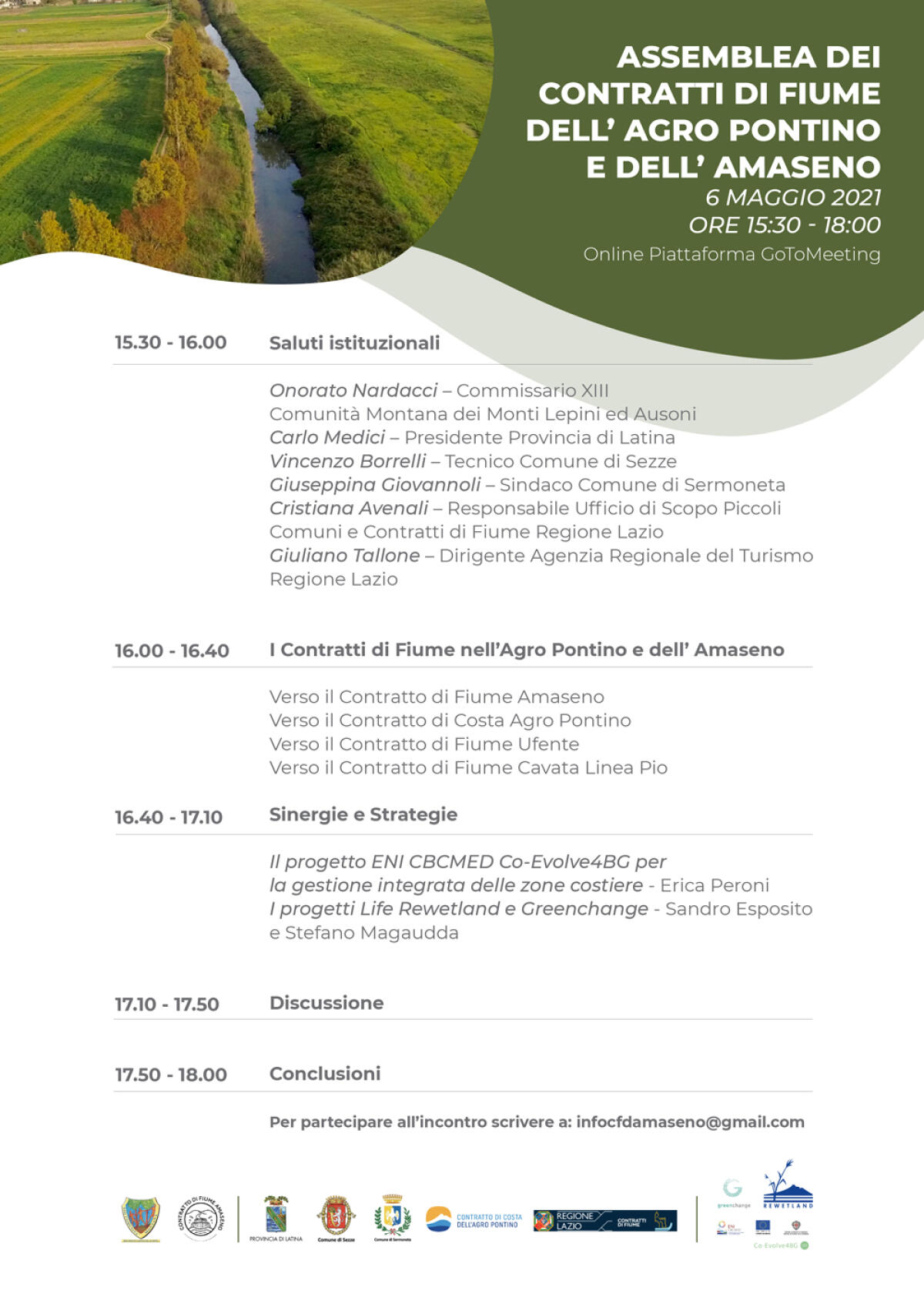 Verso il Contratto di Fiume Amaseno Prima Assemblea dei Contratti di Fiume dell’Agro Pontino - 