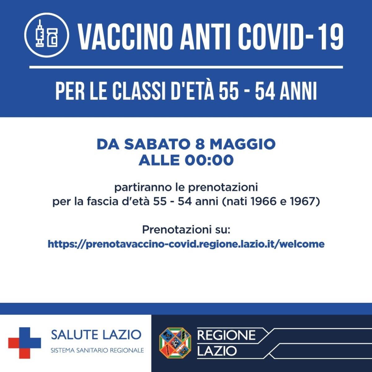 Vaccino anticovid, nel Lazio prenotazioni aperte per chi ha 55 e 54 anni - 