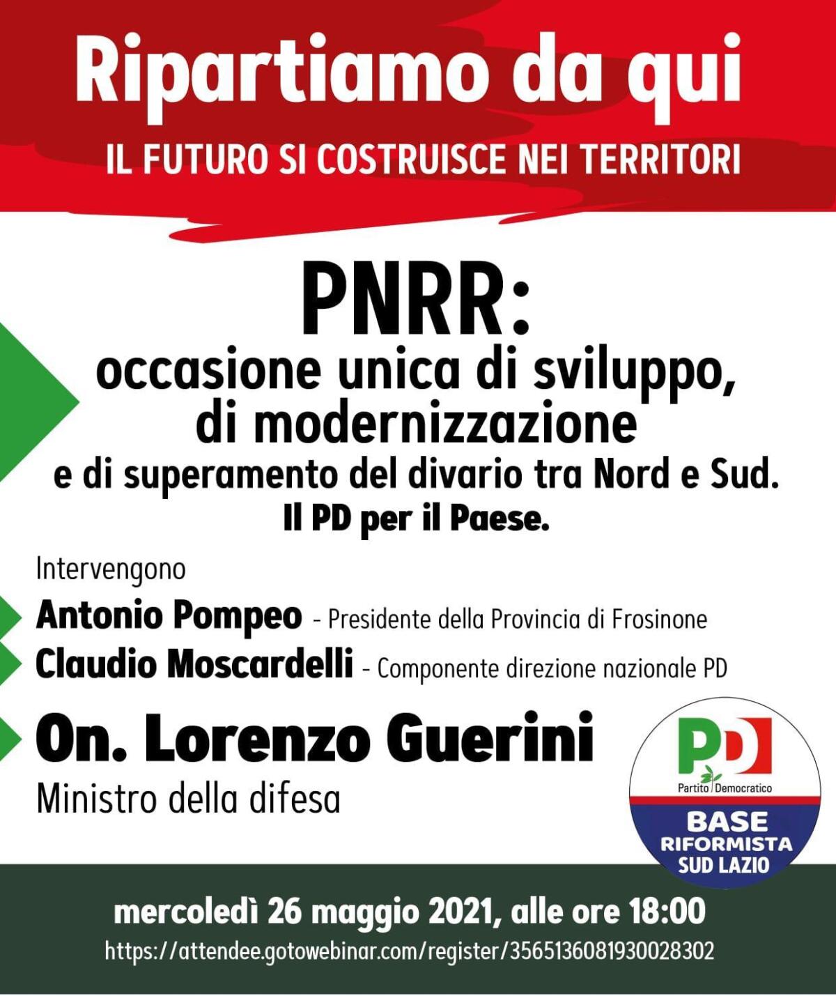 “Piano nazionale di ripresa e resilienza”, incontro online con il Ministro Guerini - 