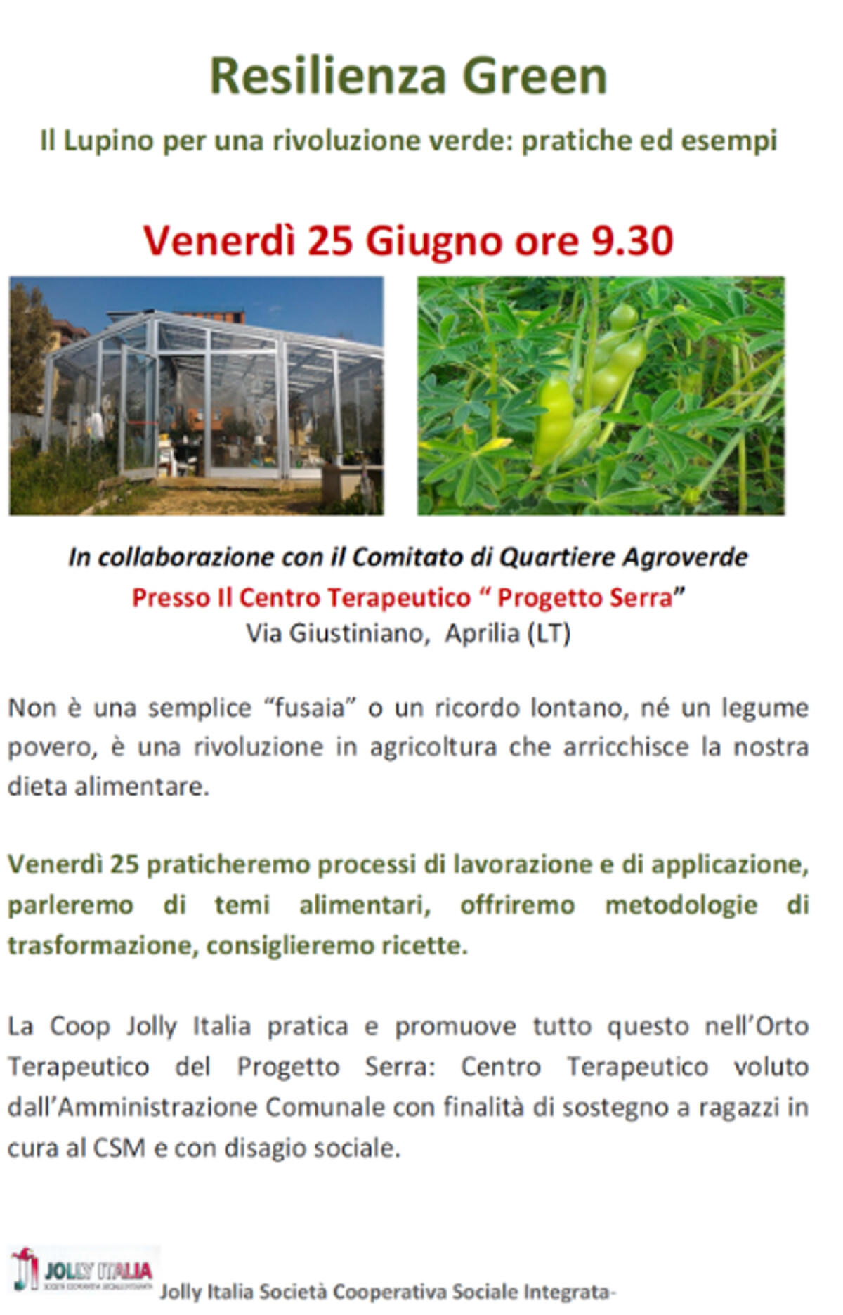 Aprilia, Resilienza Green: con la Coop Jolly si impara a conoscere i lupini. Appuntamento questo venerdì - 