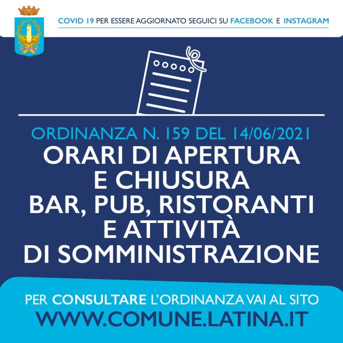 Ordinanza del Comune di Latina con i nuovi orari di apertura e chiusura delle attività commerciali. - 
