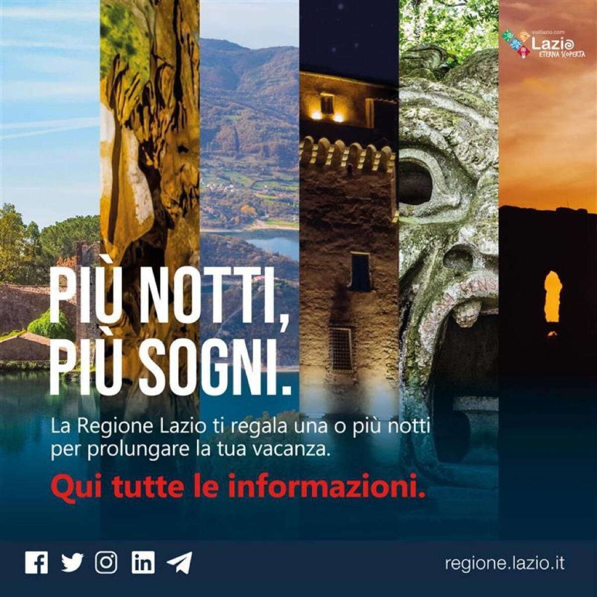La Regione proroga al 21 giugno l’avviso “Più notti, più Sogni” rivolto alle imprese ricettive del Lazio. - 