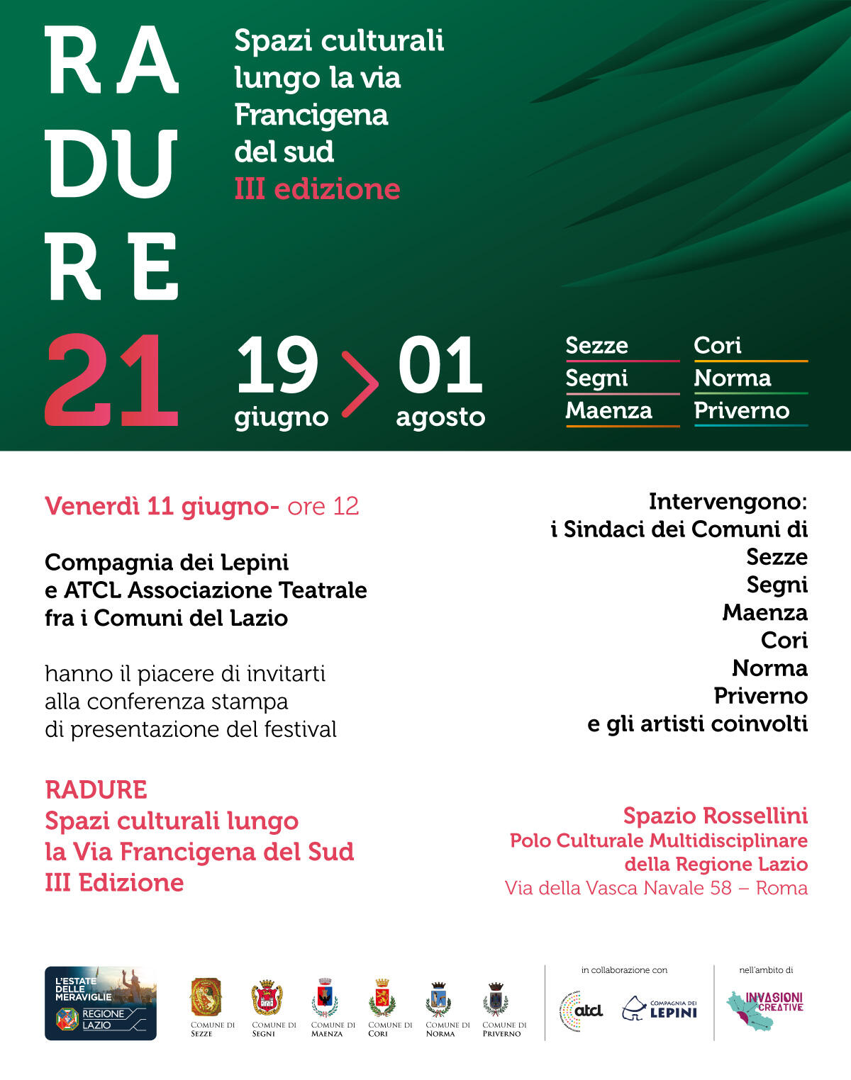 “Radure, spazi culturali lungo la Via Francigena del Sud”: la presentazione della terza edizione del festival della Compagnia dei Lepini. - 