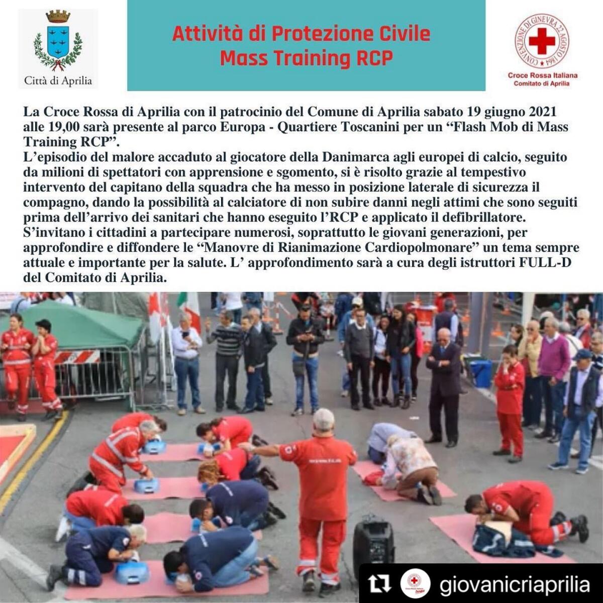 Rianimazione cardiopolmonare: “Flash Mob di Mass Training RCP” questo sabato ad Aprilia a cura della Croce Rossa. - 