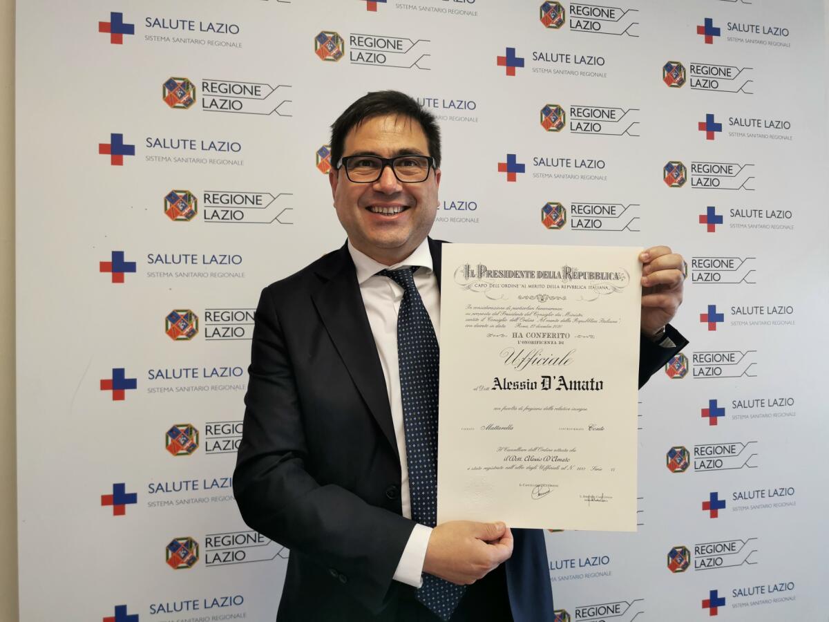 Onorificenza al Merito della Repubblica Italiana per l’assessore regionale alla Sanità del Lazio, Alessio D’Amato. - 