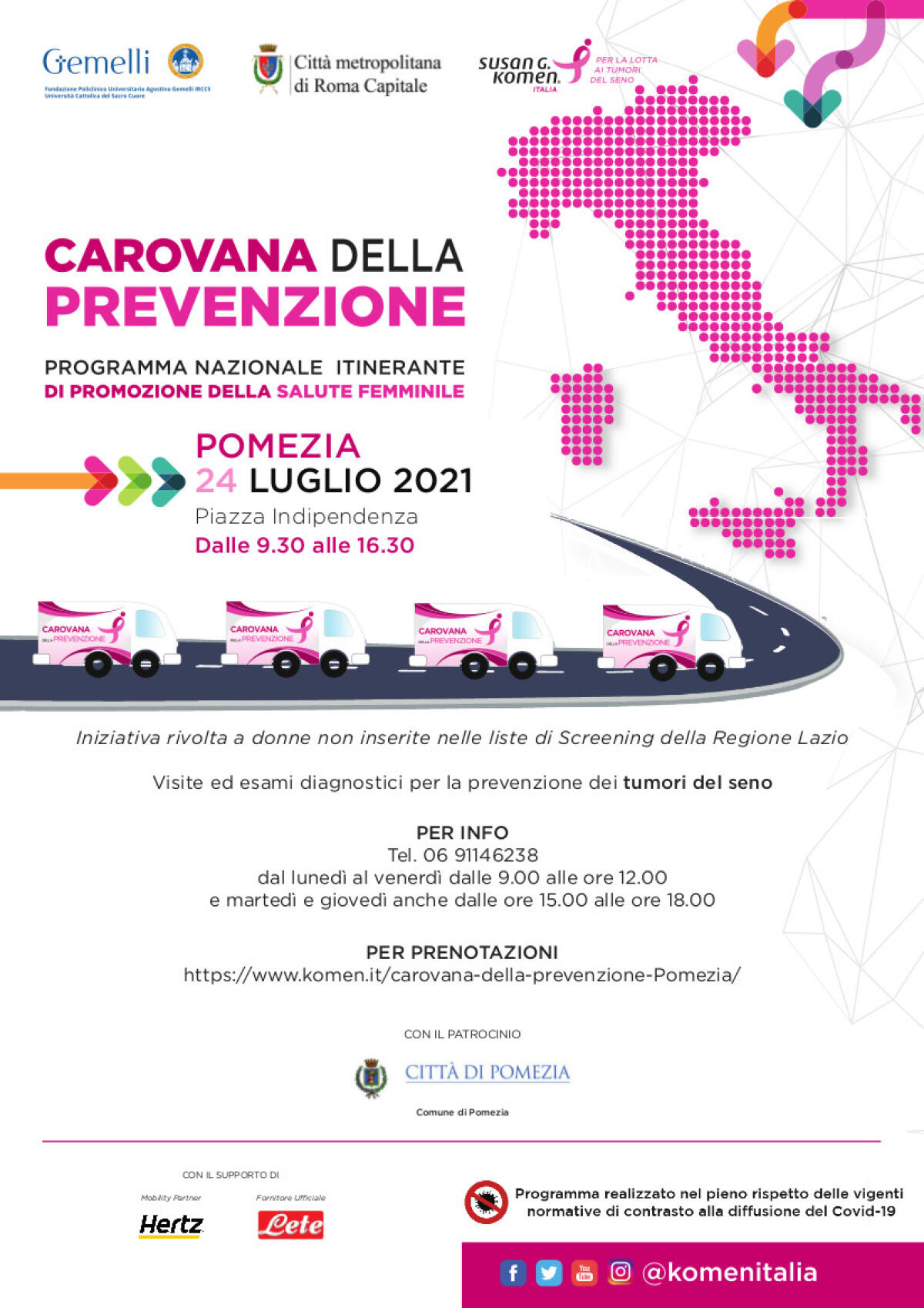 La Carovana della Prevenzione fa tappa a Pomezia. Sabato 24 luglio in Piazza Indipendenza - 