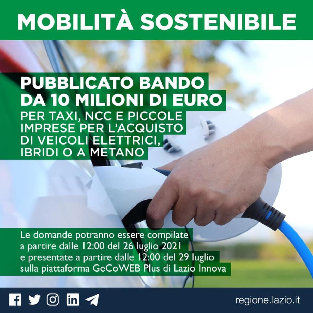 Mobilità sostenibile: on line il bando della Regione Lazio da 10 milioni di euro per erogare contributi a fondo perduto. - 