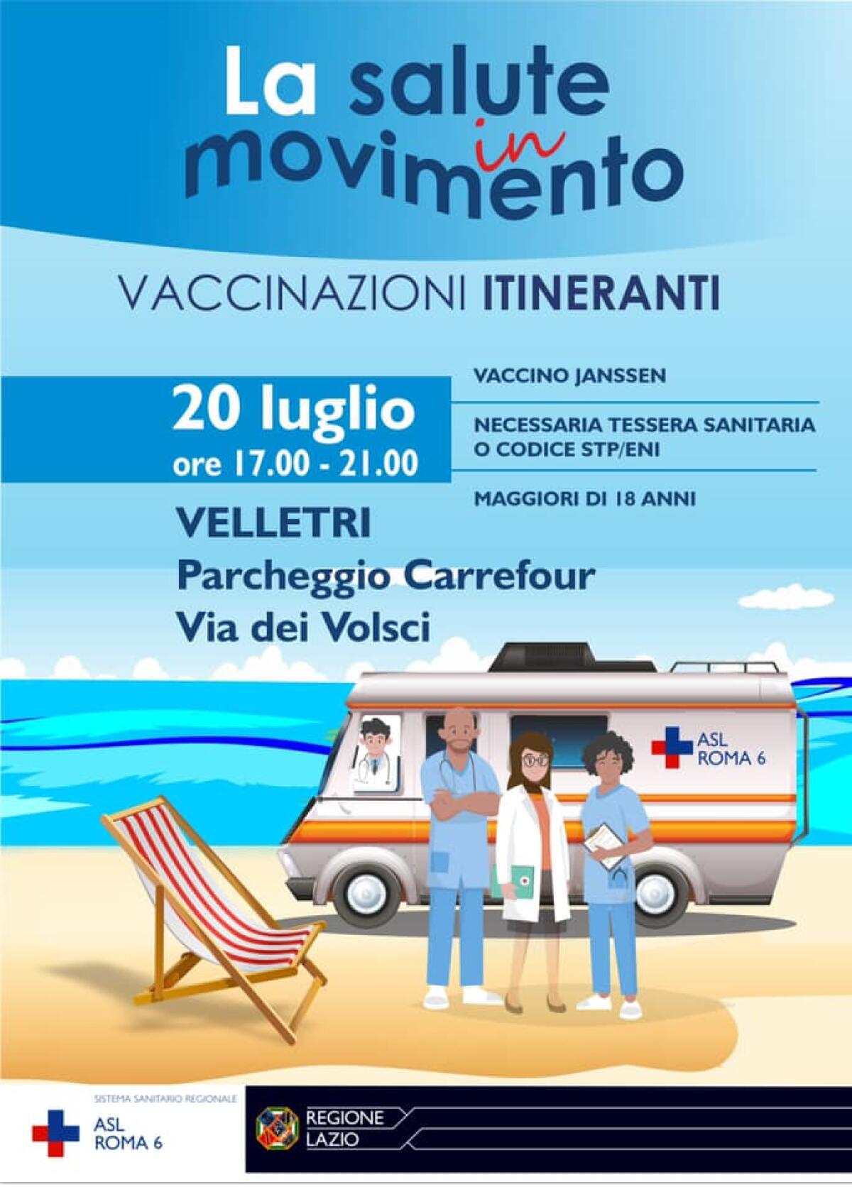 Proseguono le vaccinazioni itineranti della Asl Roma 6: il camper oggi pomeriggio a Velletri. - 