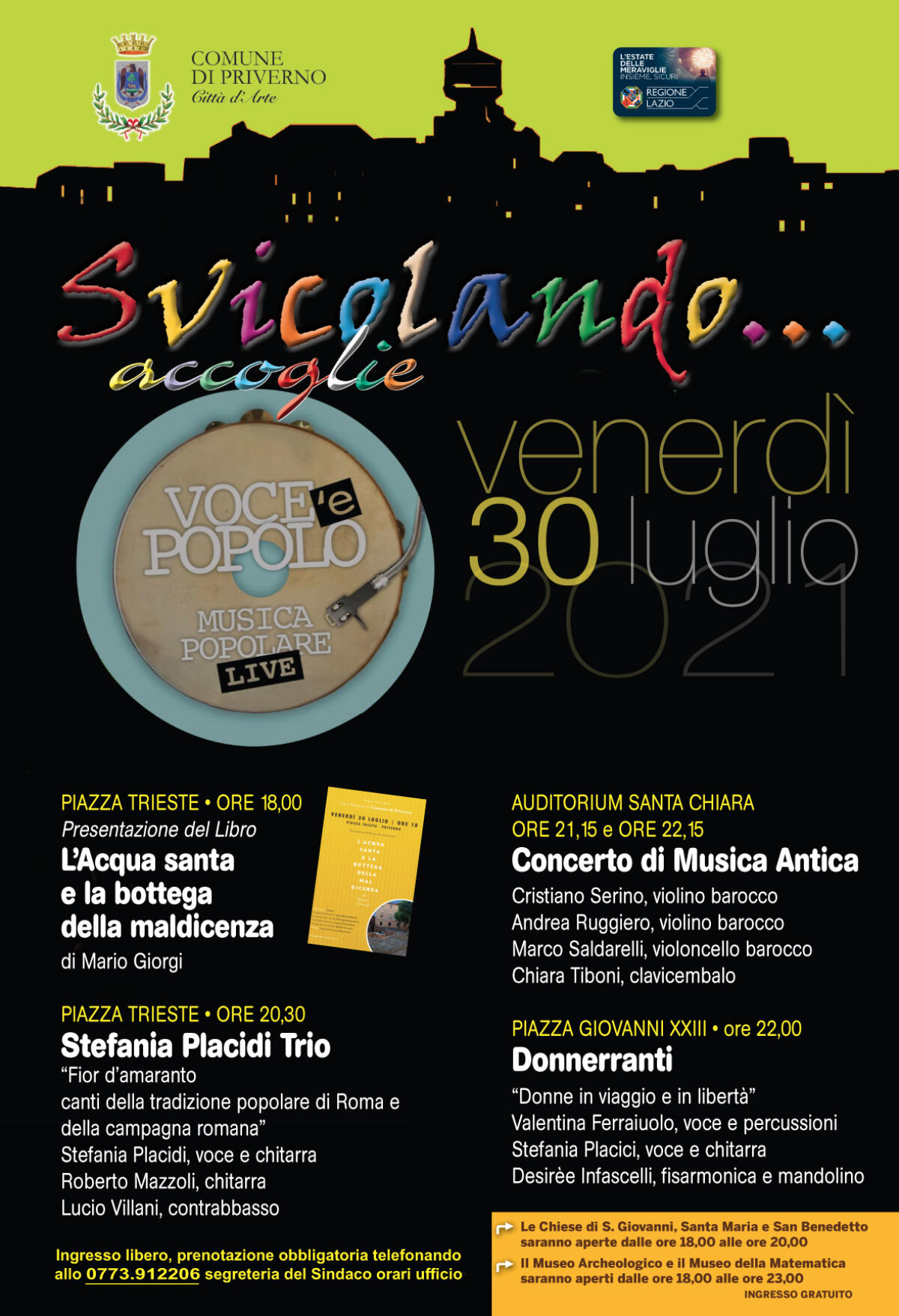 Questa sera a Priverno la manifestazione di musica e parola “Svicolando”, in tre suggestive location del Centro Storico. - 