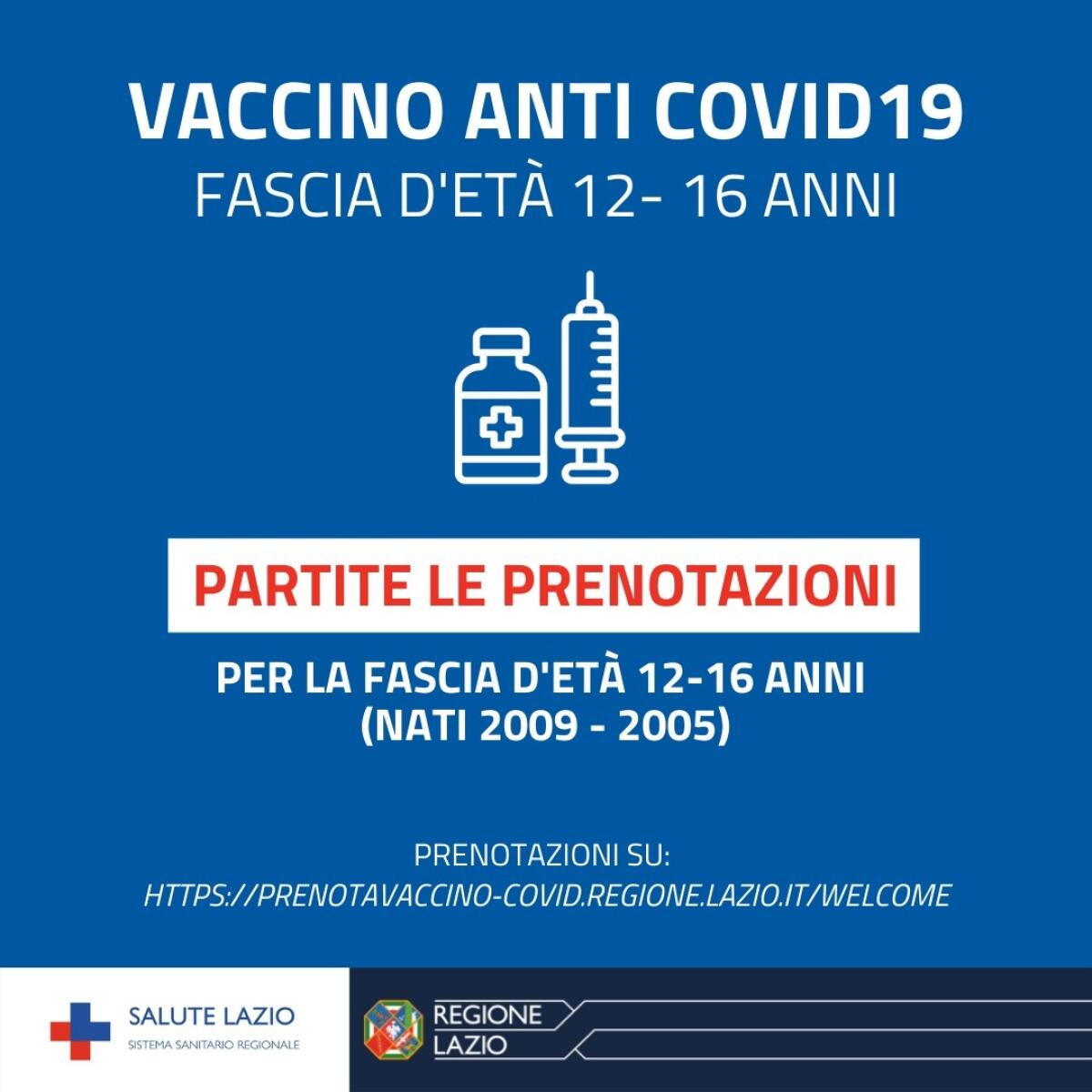 Covid, vaccini junior: aperte nel Lazio le prenotazioni per la fascia d’età 12-16 anni. - 