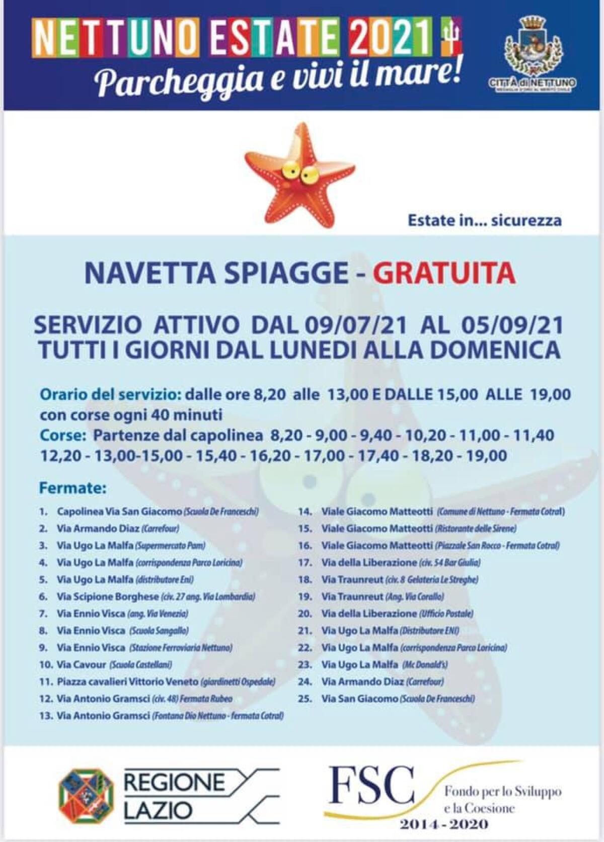 A Nettuno, da domani attivi i servizi gratuiti "navetta spiagge" e "navetta serale" - 