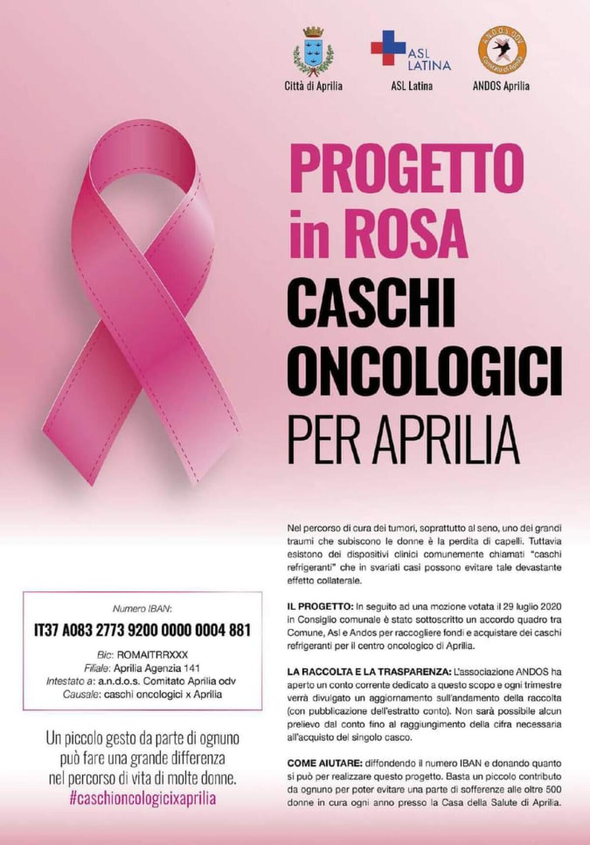 “Progetto in Rosa”: prosegue ad Aprilia la raccolta fondi per l’acquisto di  caschi oncologici refrigeranti. Basta un piccolo contributo! - 