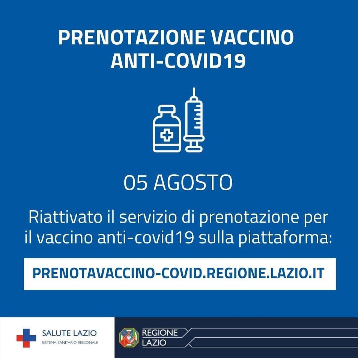 RIATTIVATO SISTEMA PRENOTAZIONE VACCINI DELLA REGIONE LAZIO - 
