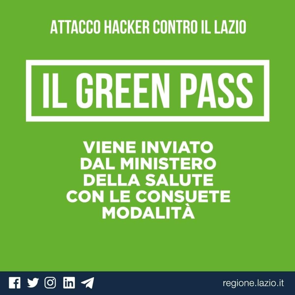 Attacco hacker contro i sistemi informatici della Regione Lazio: il Green Pass viene inviato dal Ministero della Salute. - 